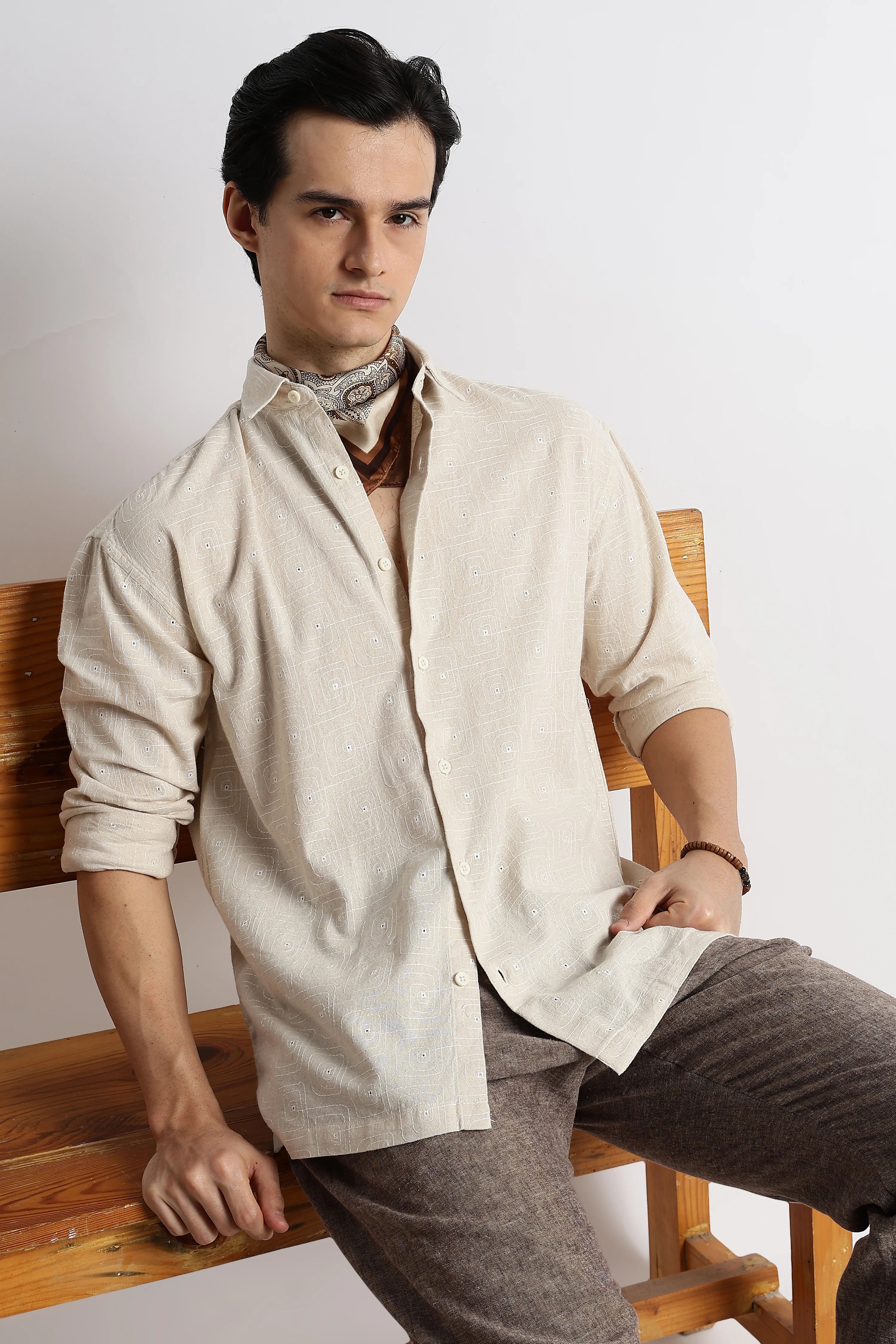 Men Natural Embroidered Cotton Shirt - Image 11