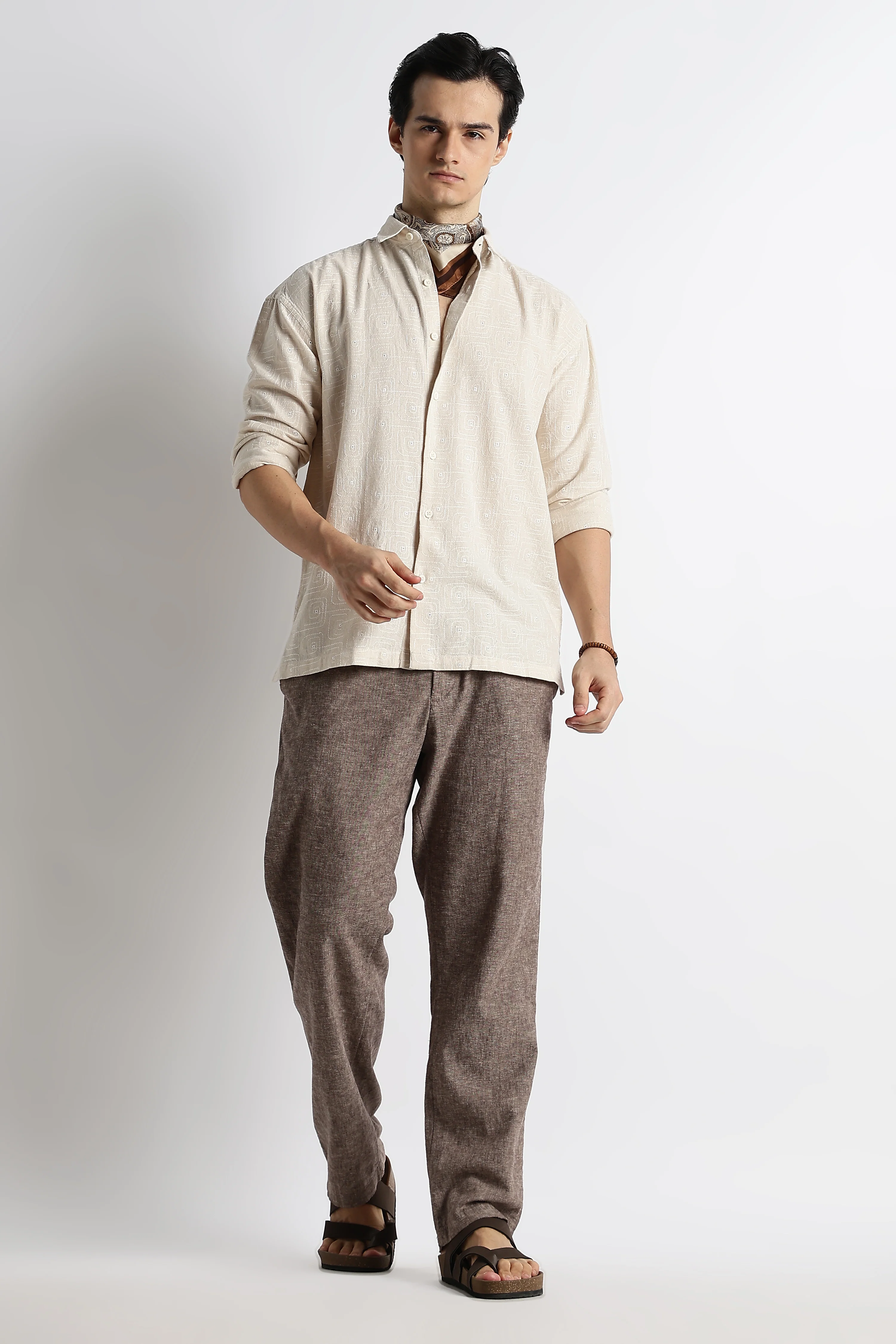 Men Natural Embroidered Cotton Shirt - Image 2