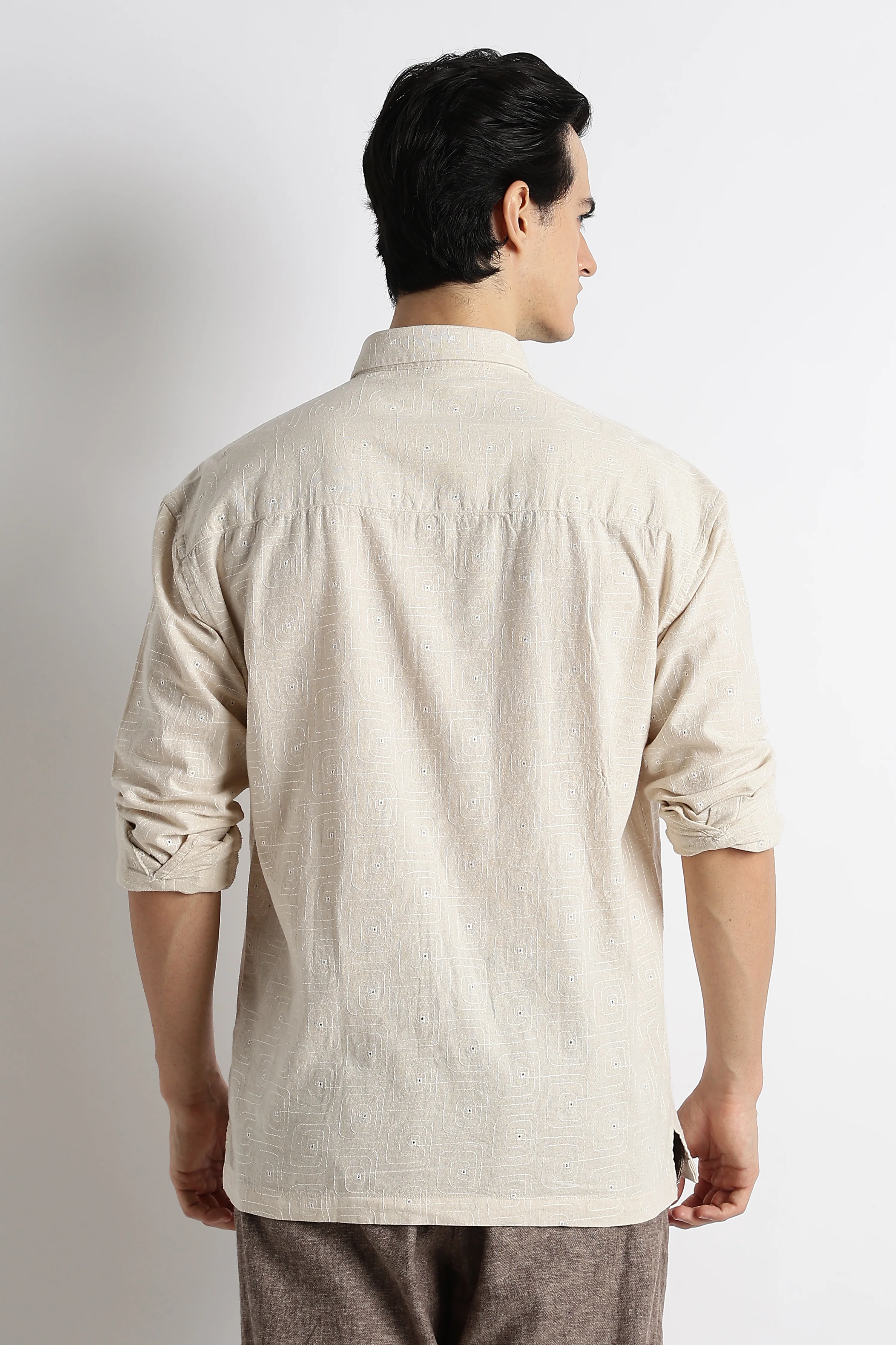 Men Natural Embroidered Cotton Shirt - Image 4