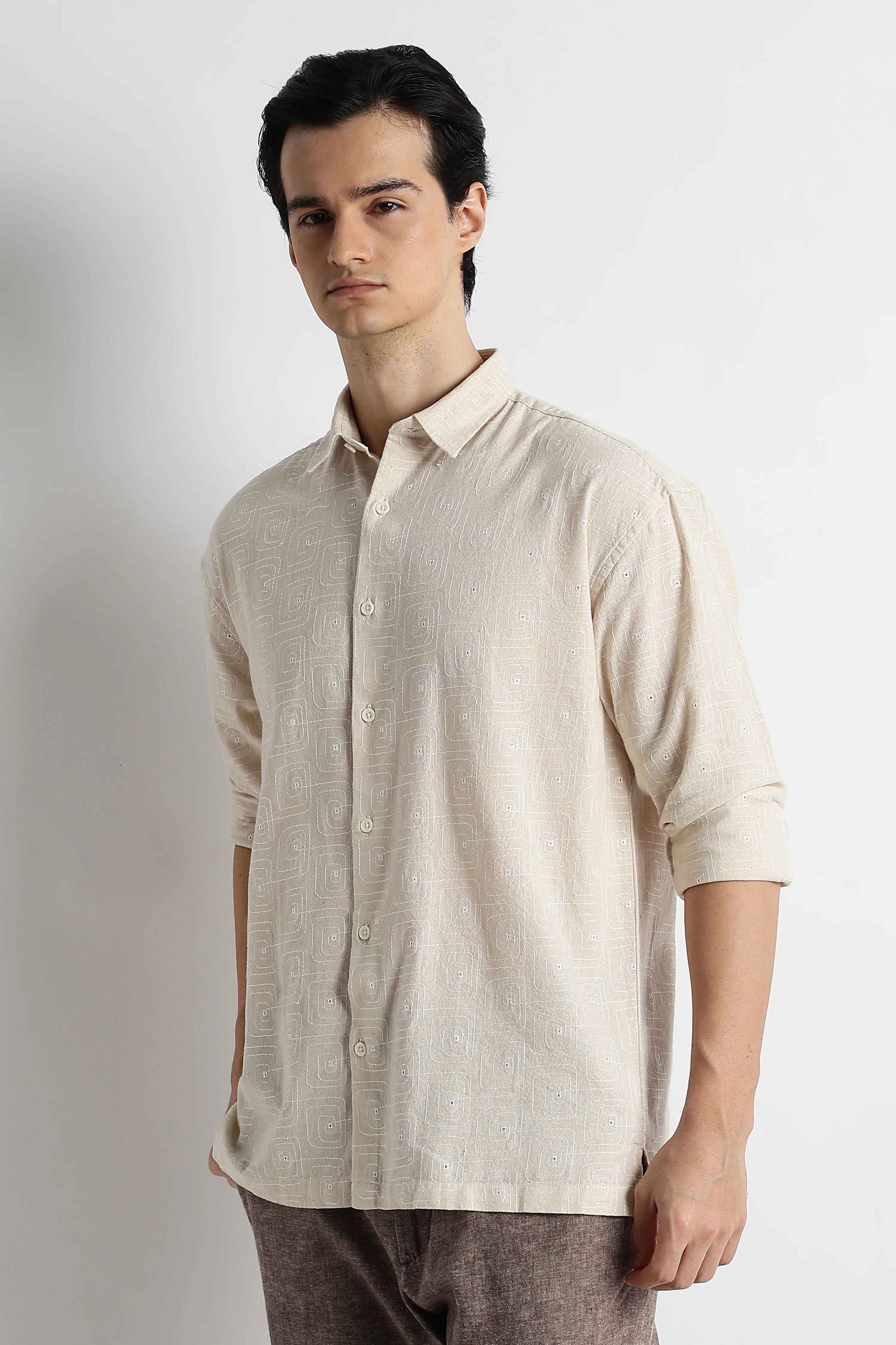Men Natural Embroidered Cotton Shirt - Image 6