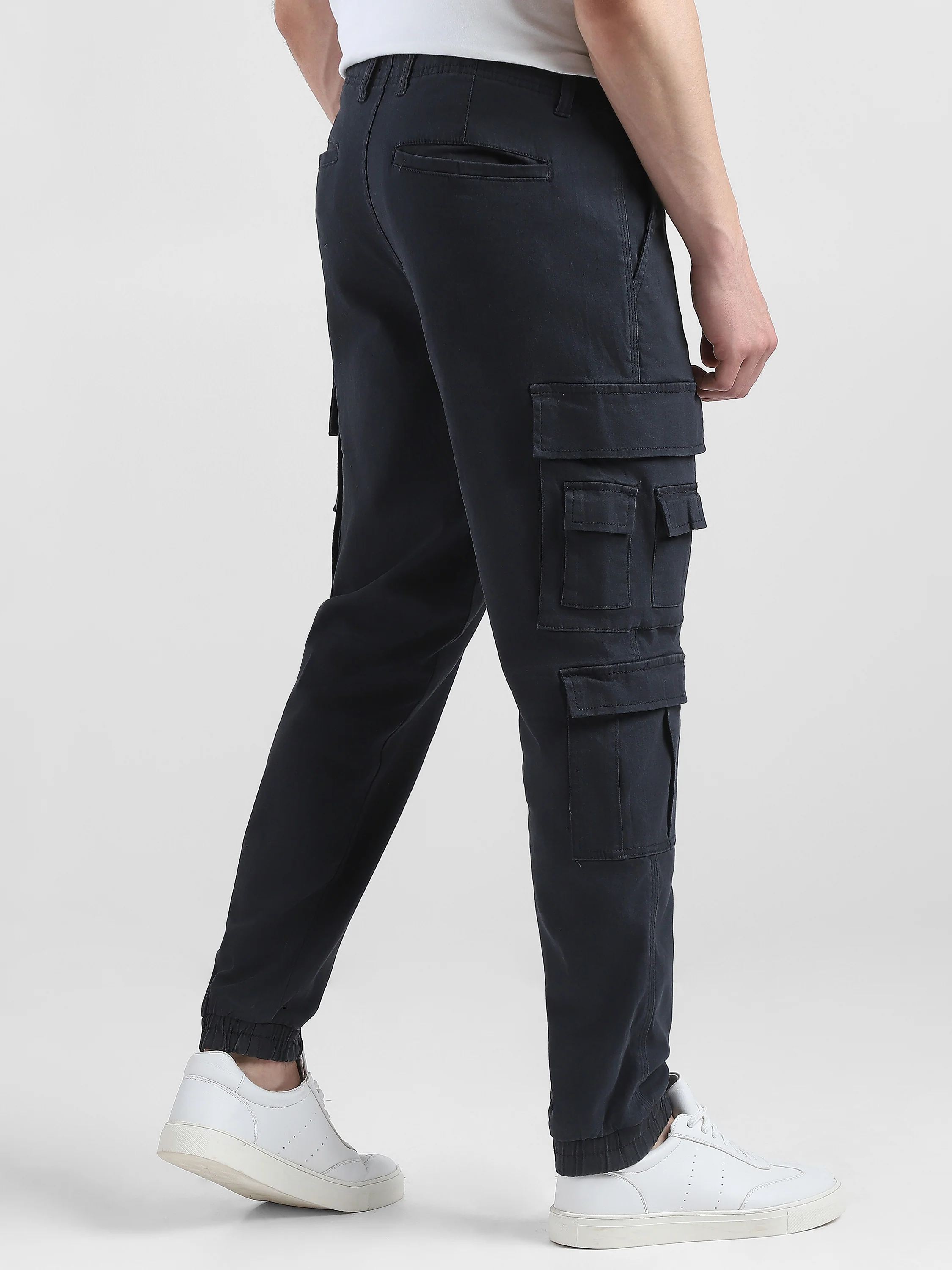 Men Navy Cotton Blend Cargo Pants with 12 pockets - Image 4