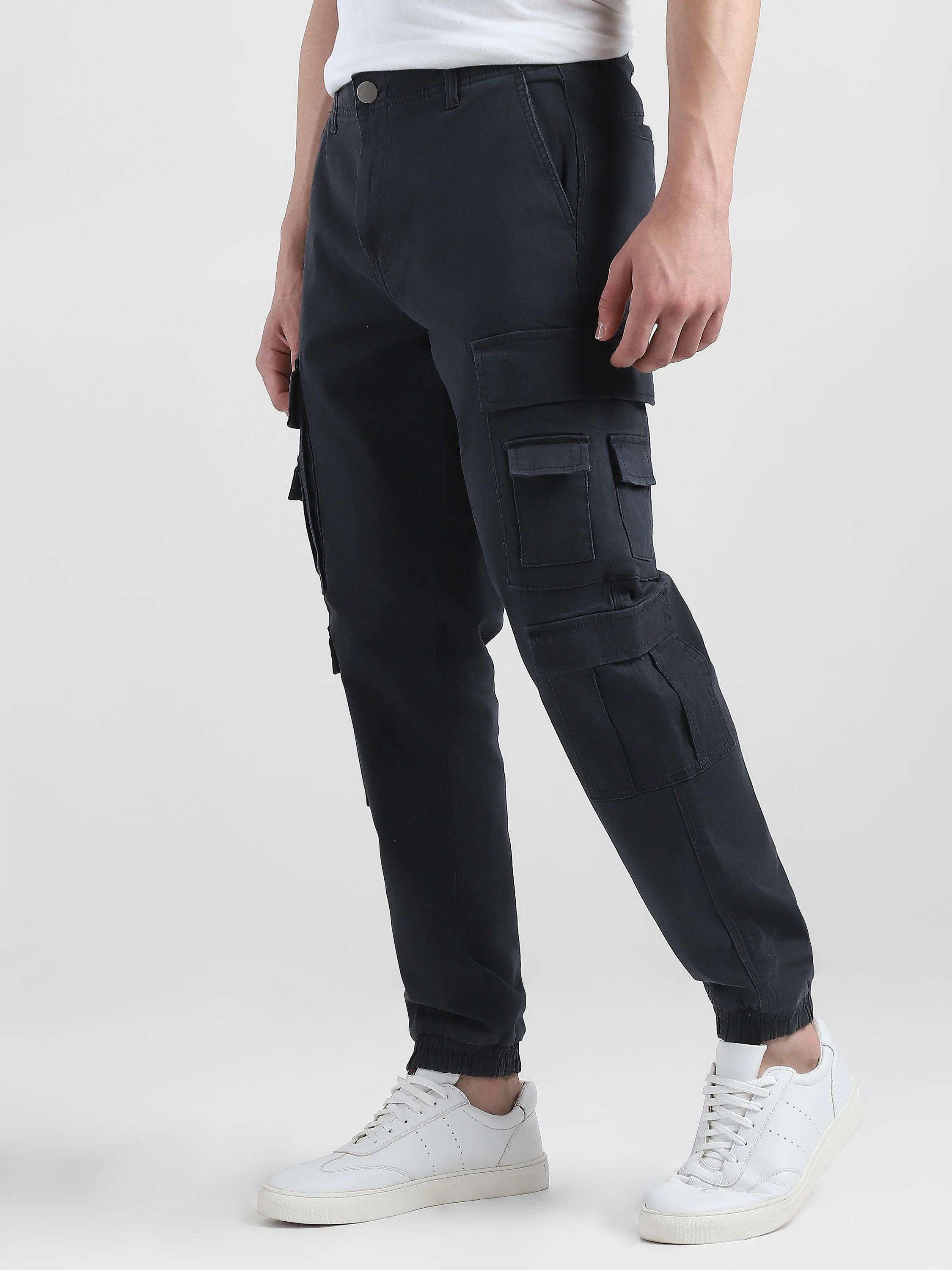 Men Navy Cotton Blend Cargo Pants with 12 pockets - Image 5