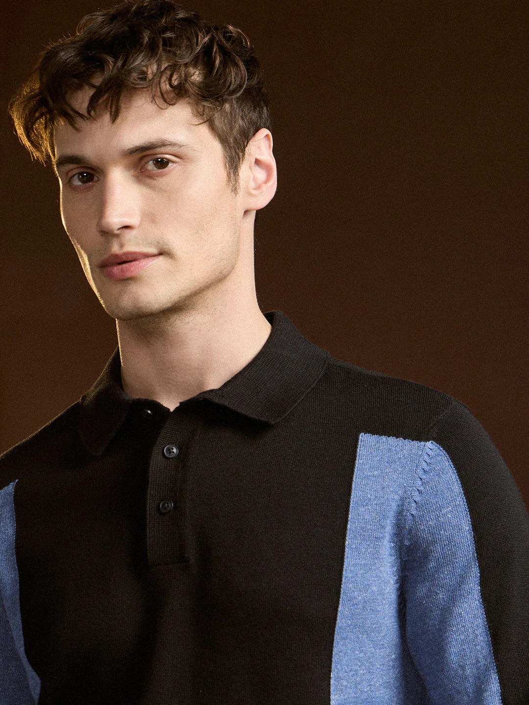 Men Navy Blue and White Color-Block Slim Fit Polo - Image 5