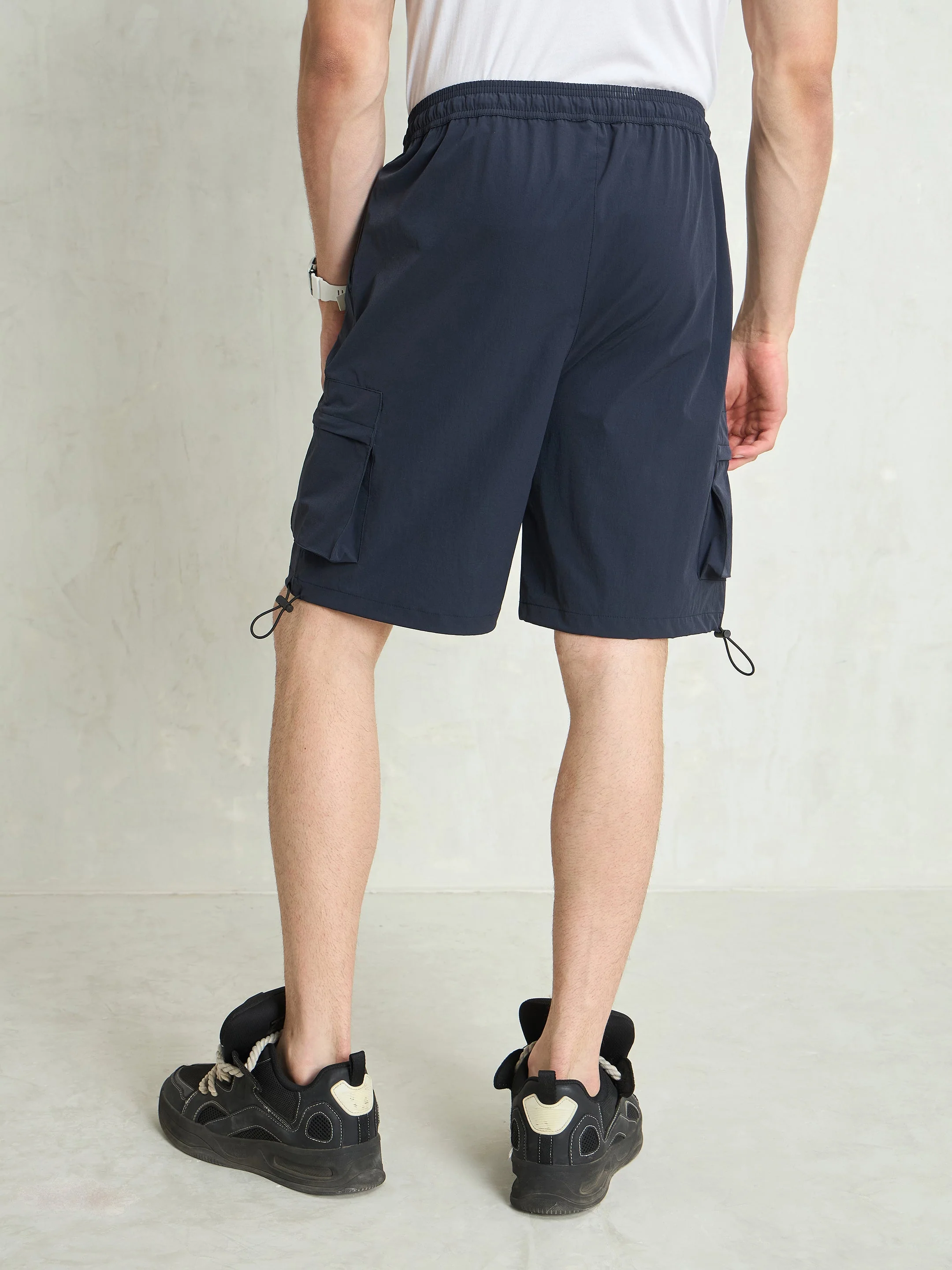 Men Navy Blue Cargo Pocket Parachute Shorts - Image 5