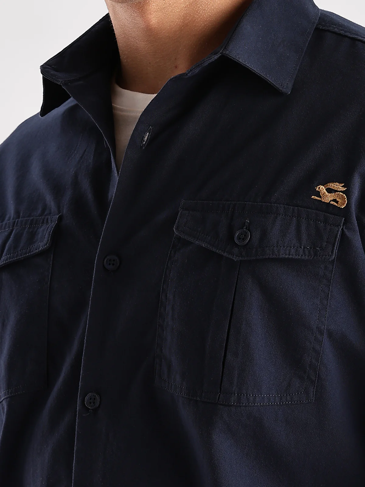 Men Navy Blue Cargo Shirt - Image 2