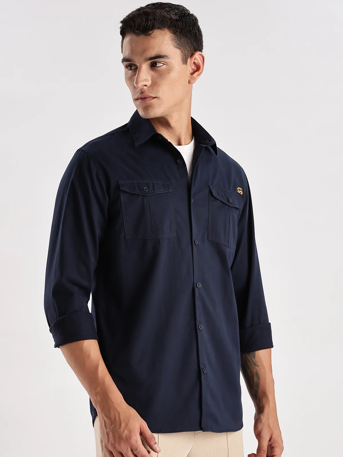 Men Navy Blue Cargo Shirt - Image 4