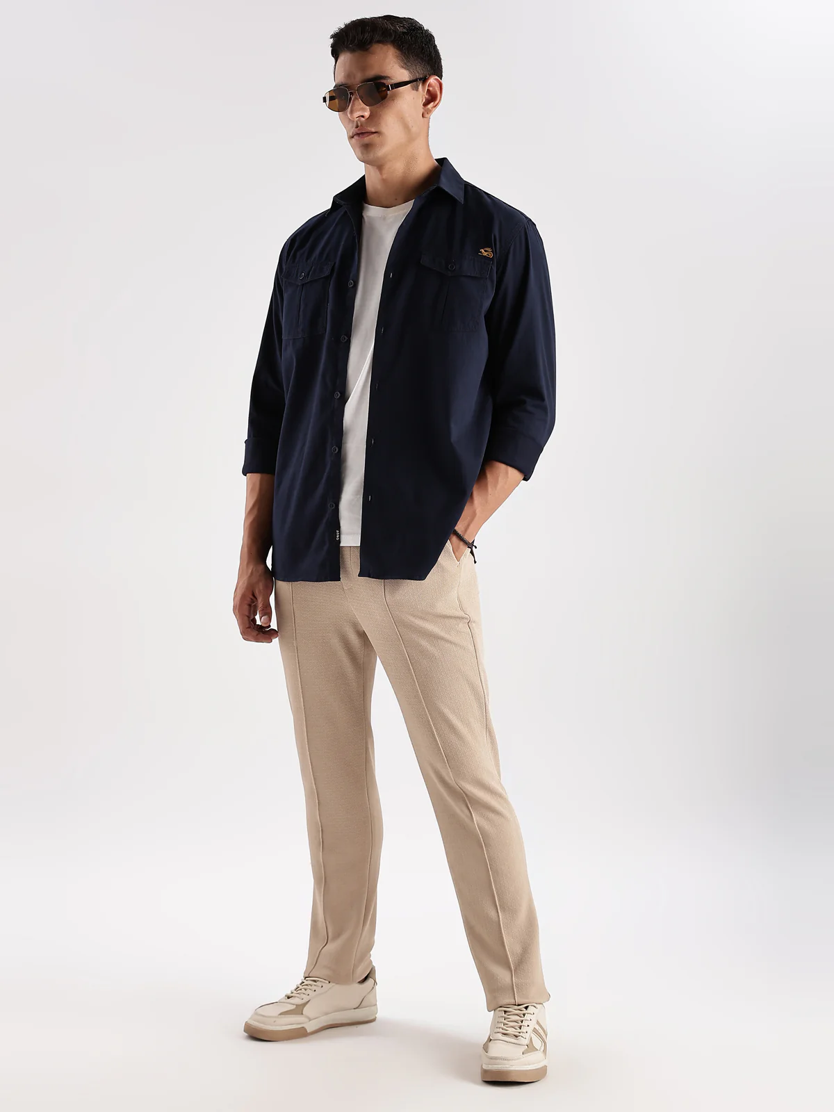Men Navy Blue Cargo Shirt - Image 5