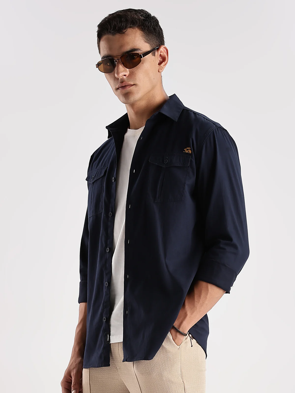 Men Navy Blue Cargo Shirt - Image 6