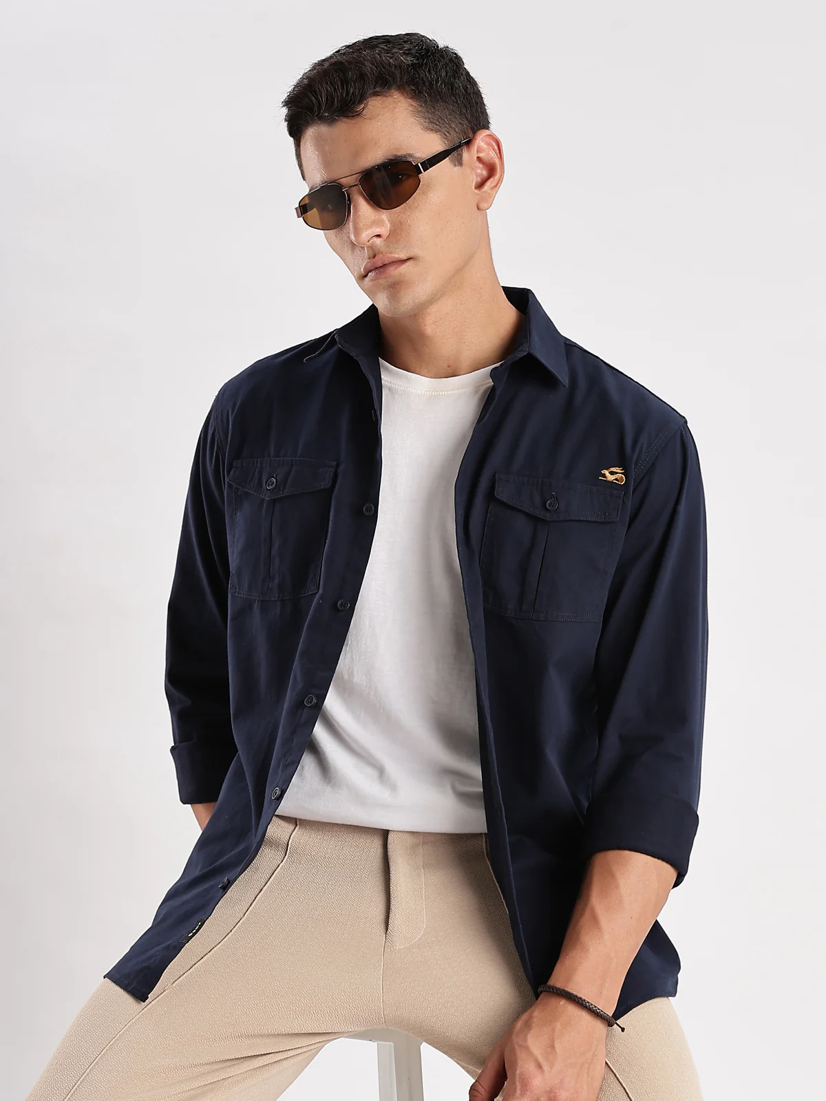 Men Navy Blue Cargo Shirt - Image 7