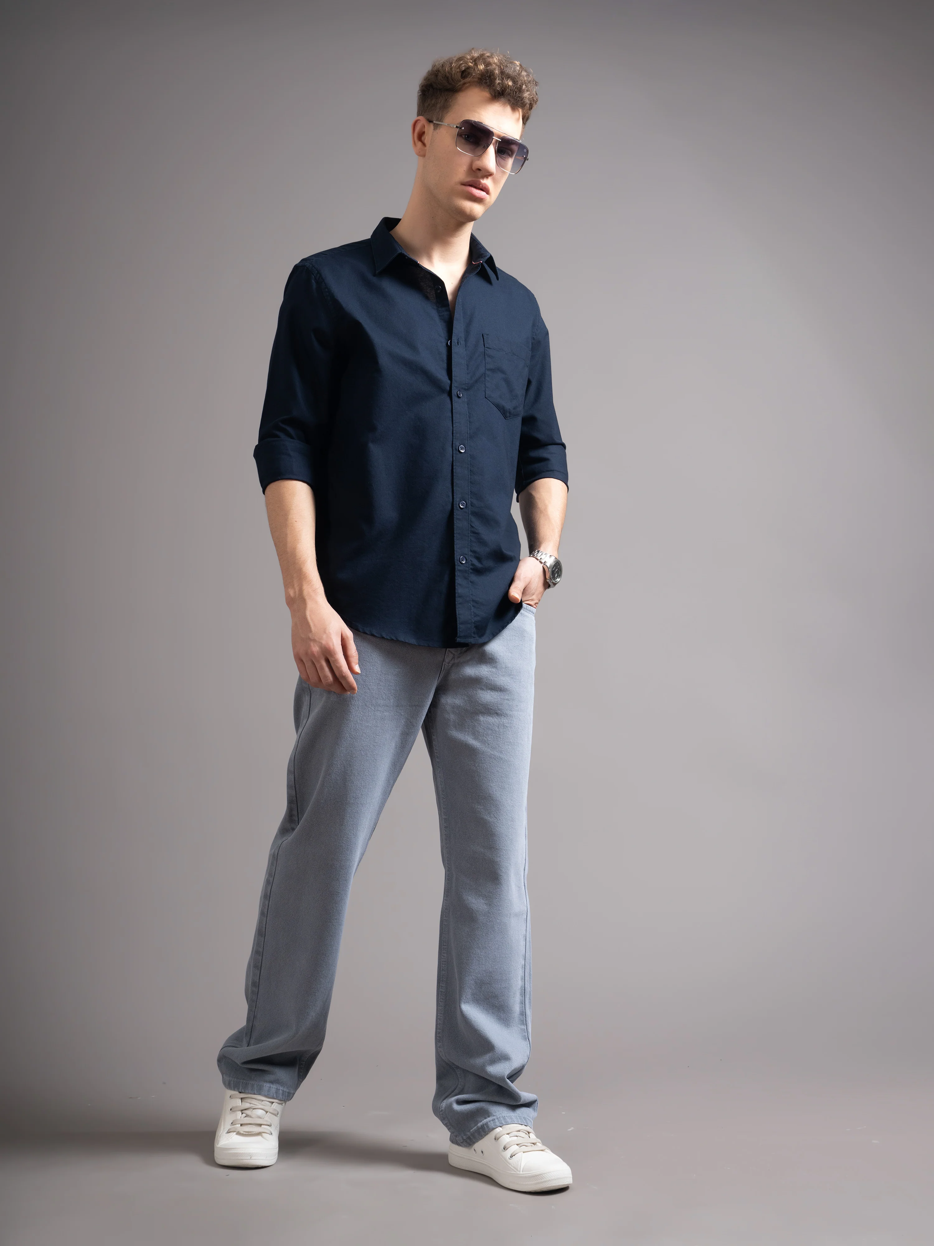 Men Navy Blue Casual Shirt - Image 2