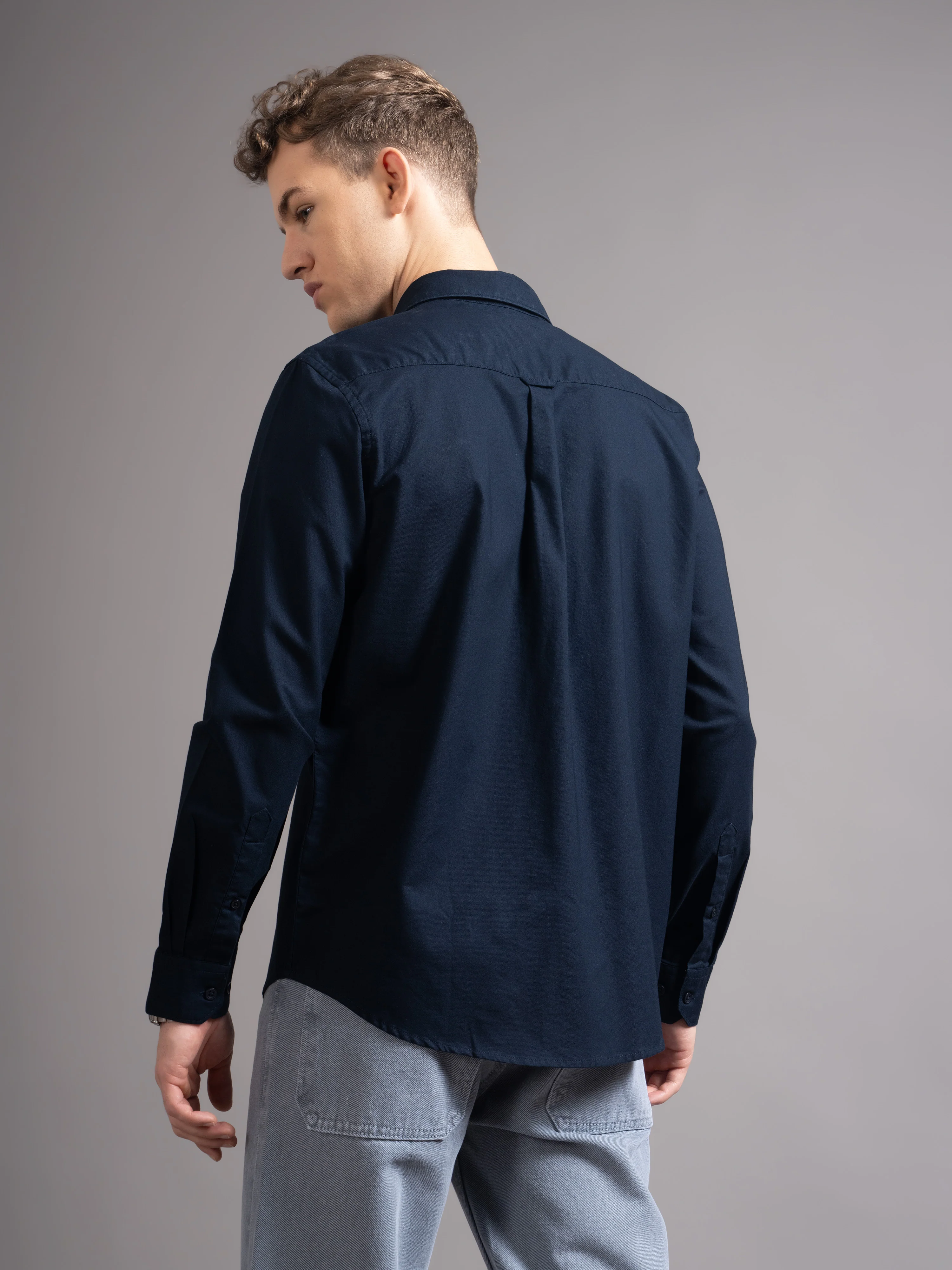 Men Navy Blue Casual Shirt - Image 4