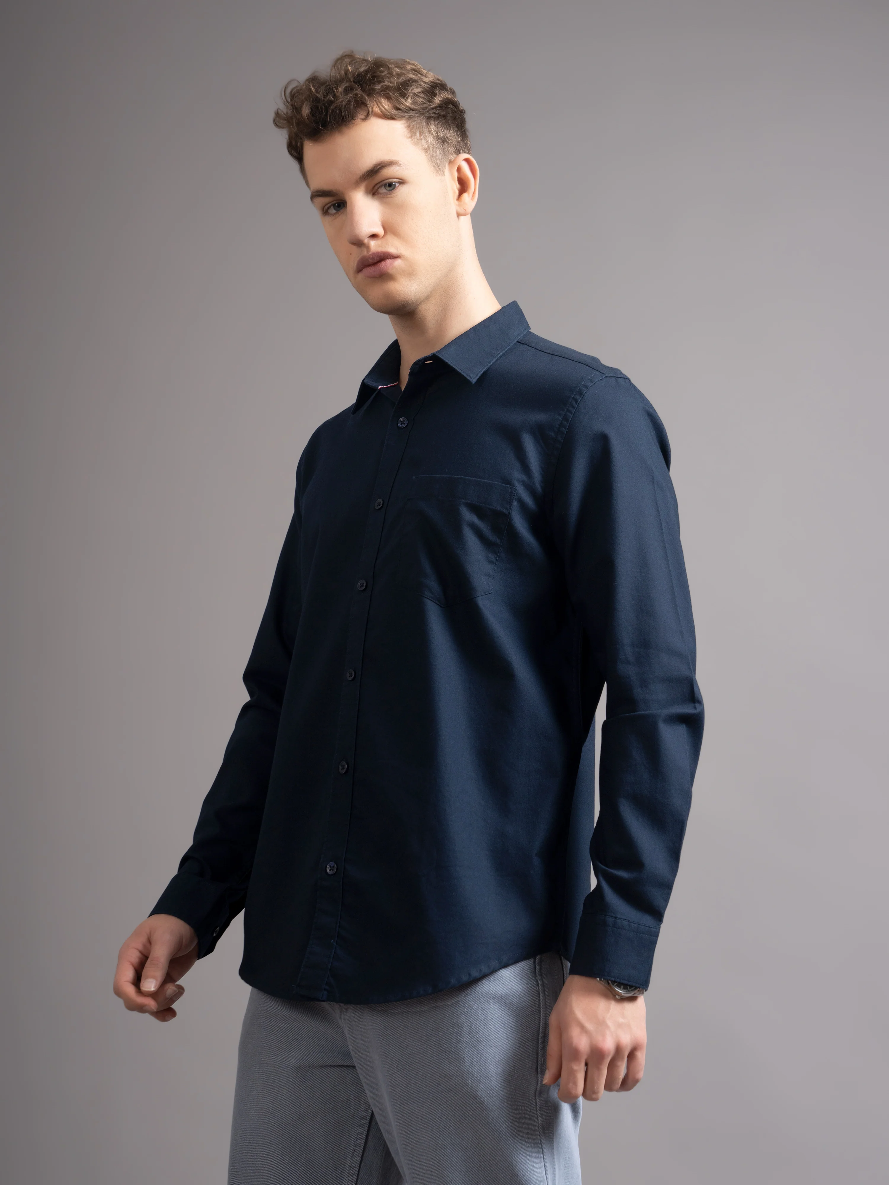 Men Navy Blue Casual Shirt - Image 5