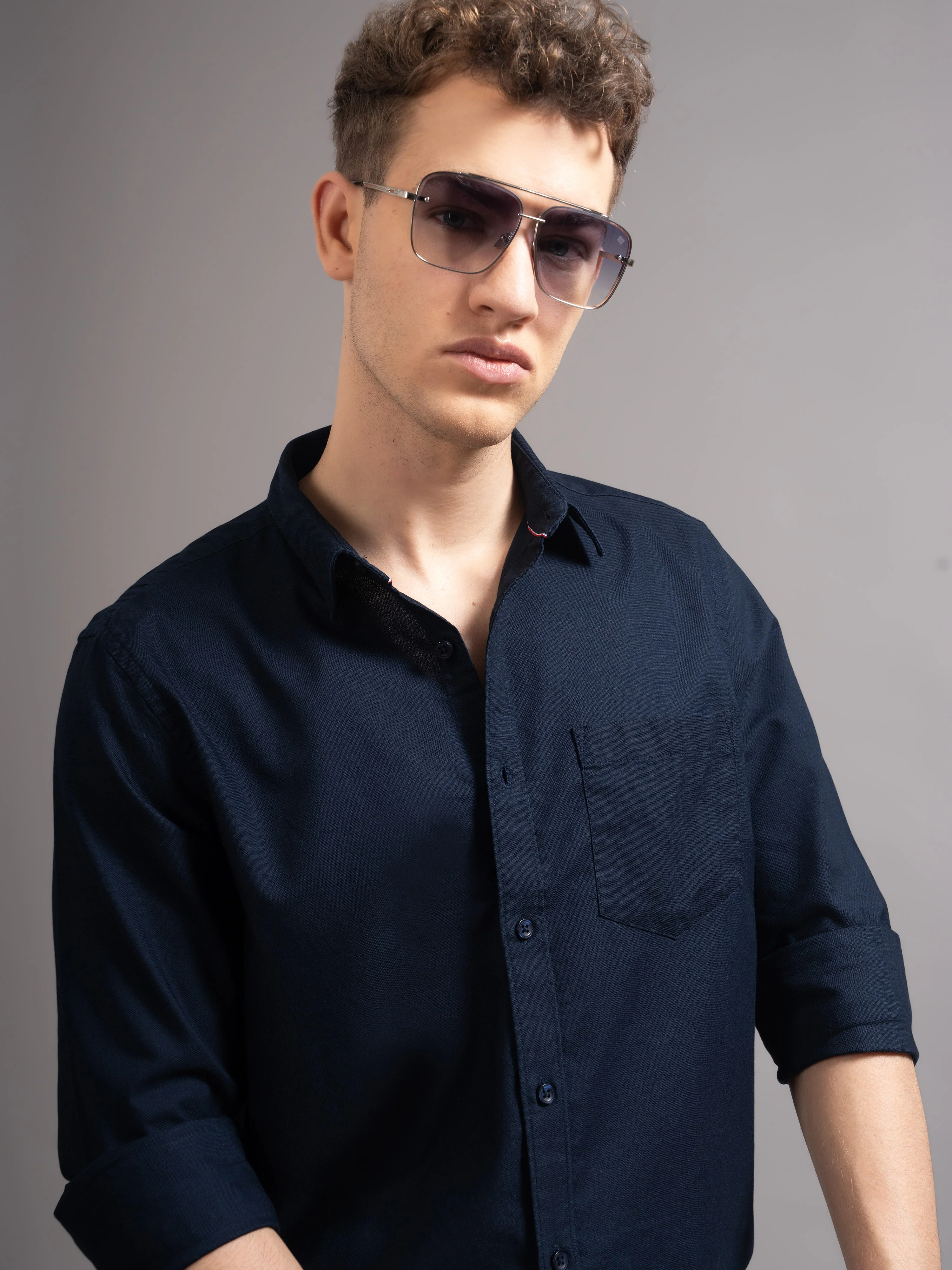 Men Navy Blue Casual Shirt - Image 6