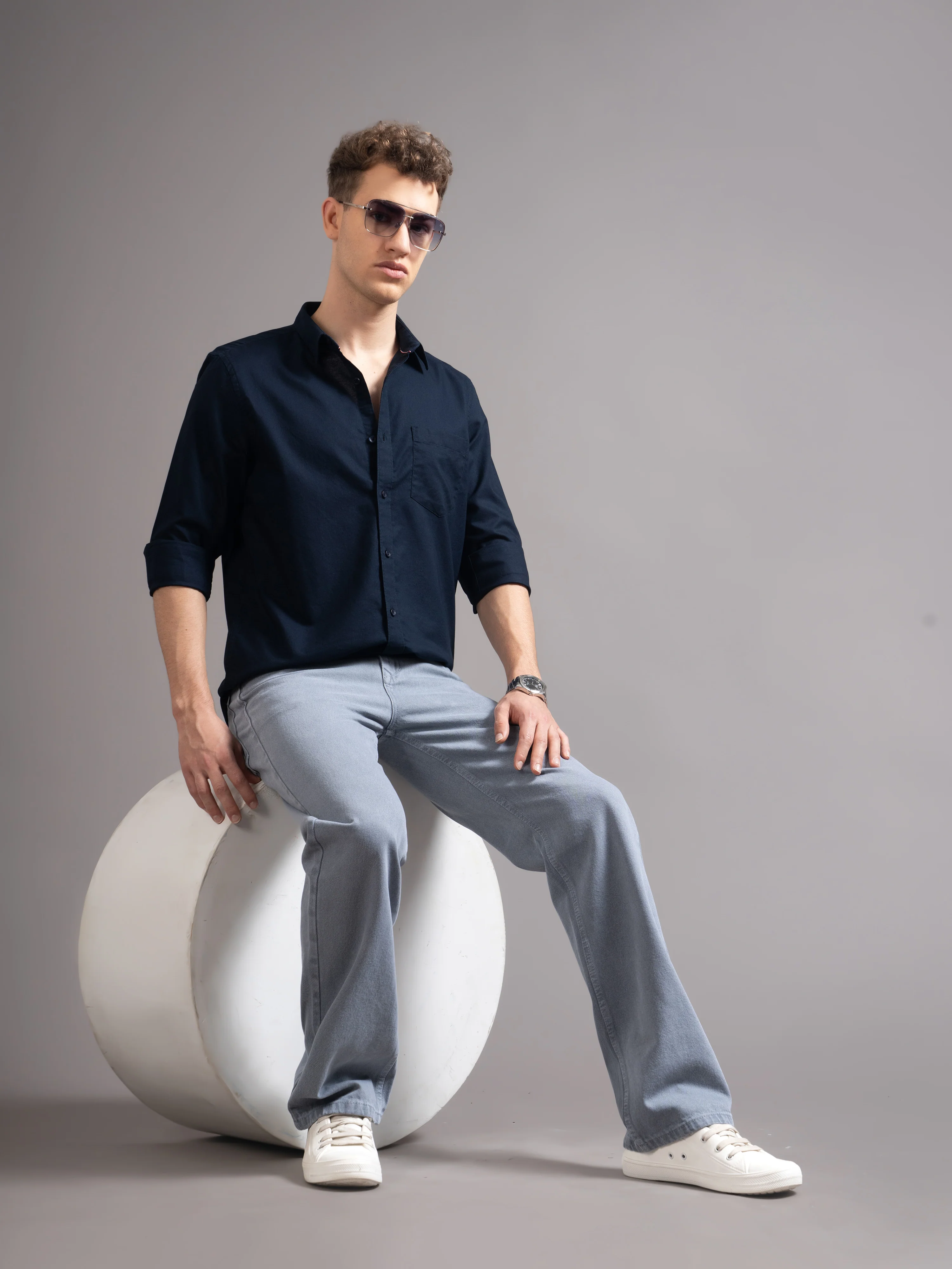 Men Navy Blue Casual Shirt - Image 7