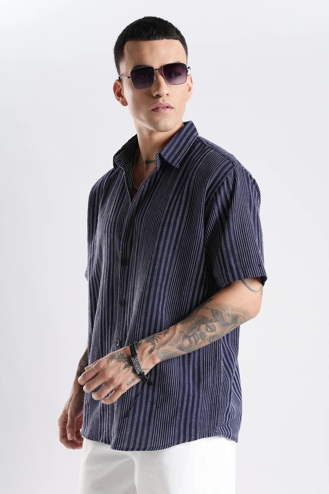 Men Navy Blue Casual Shirt - Image 4
