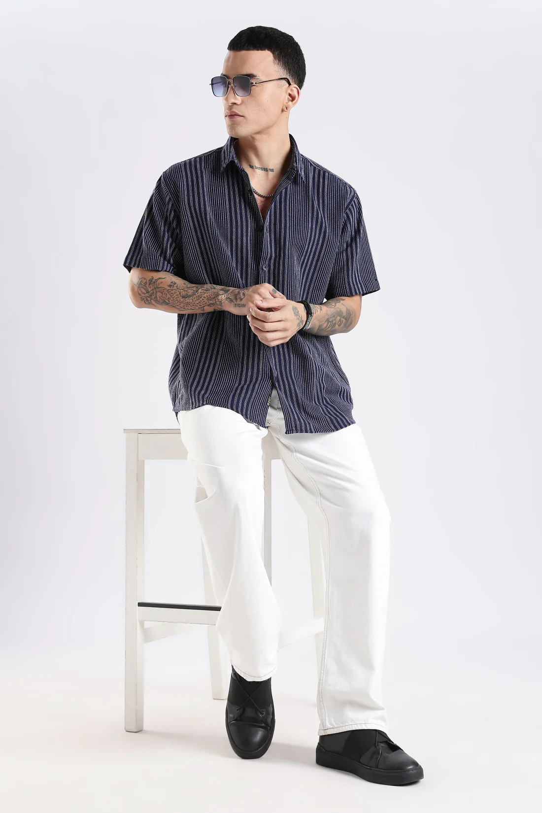 Men Navy Blue Casual Shirt - Image 5
