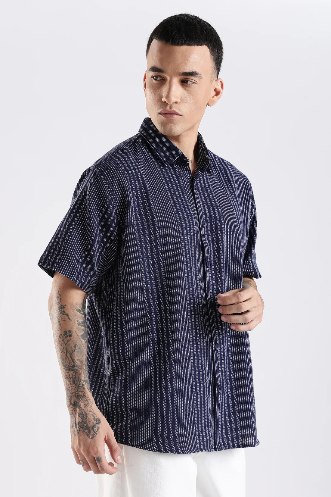 Men Navy Blue Casual Shirt - Image 6
