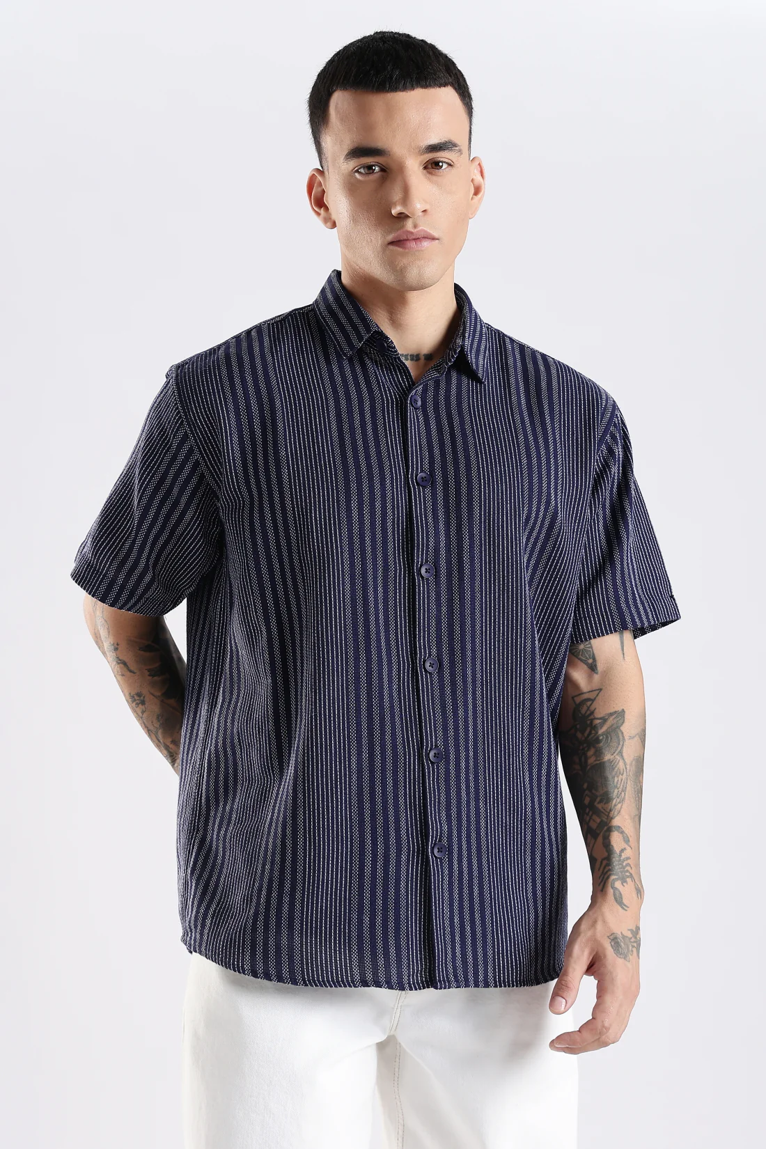 Men Navy Blue Casual Shirt - Image 7
