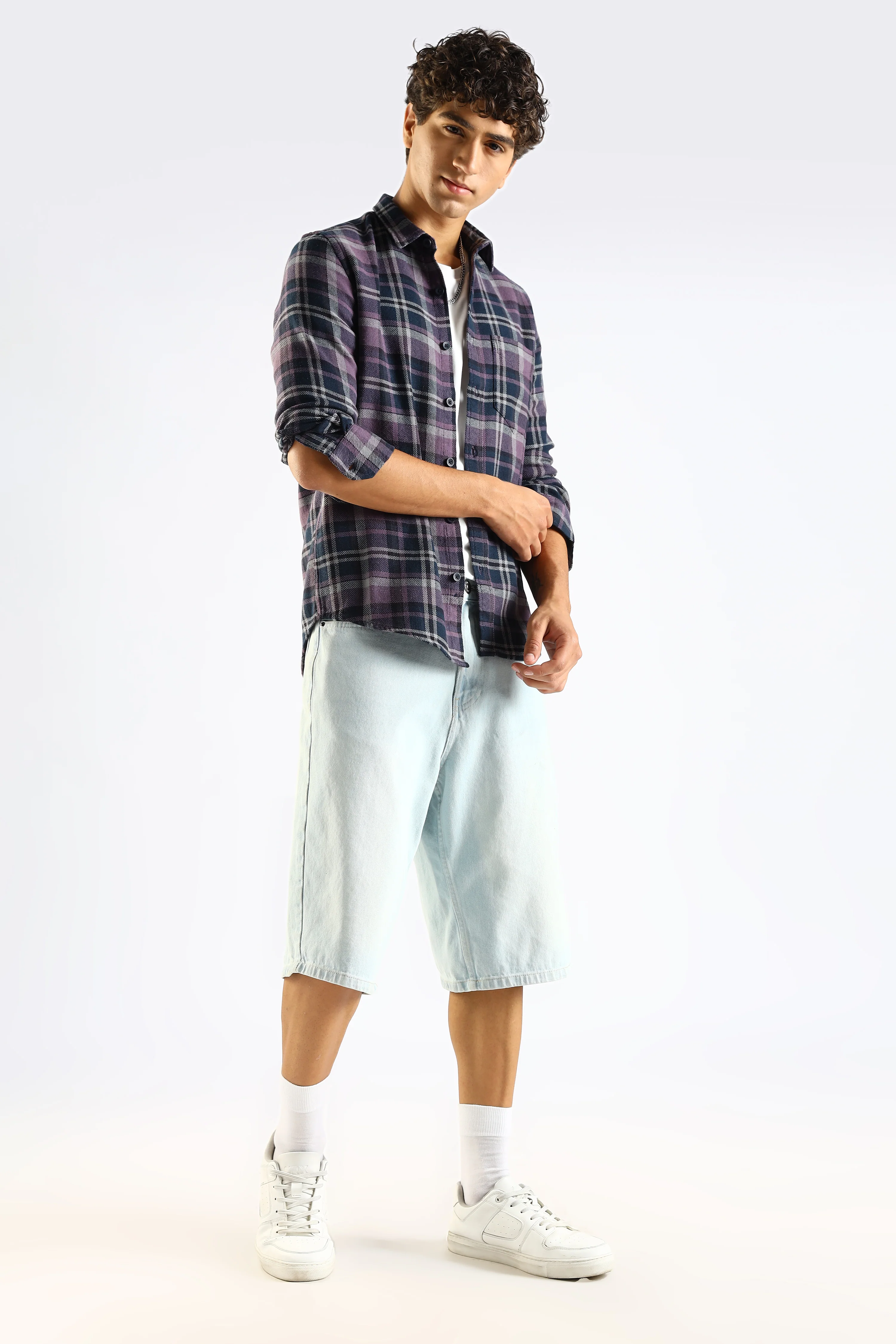 Men Navy Blue Cotton Blend Checked Shirt - Image 10