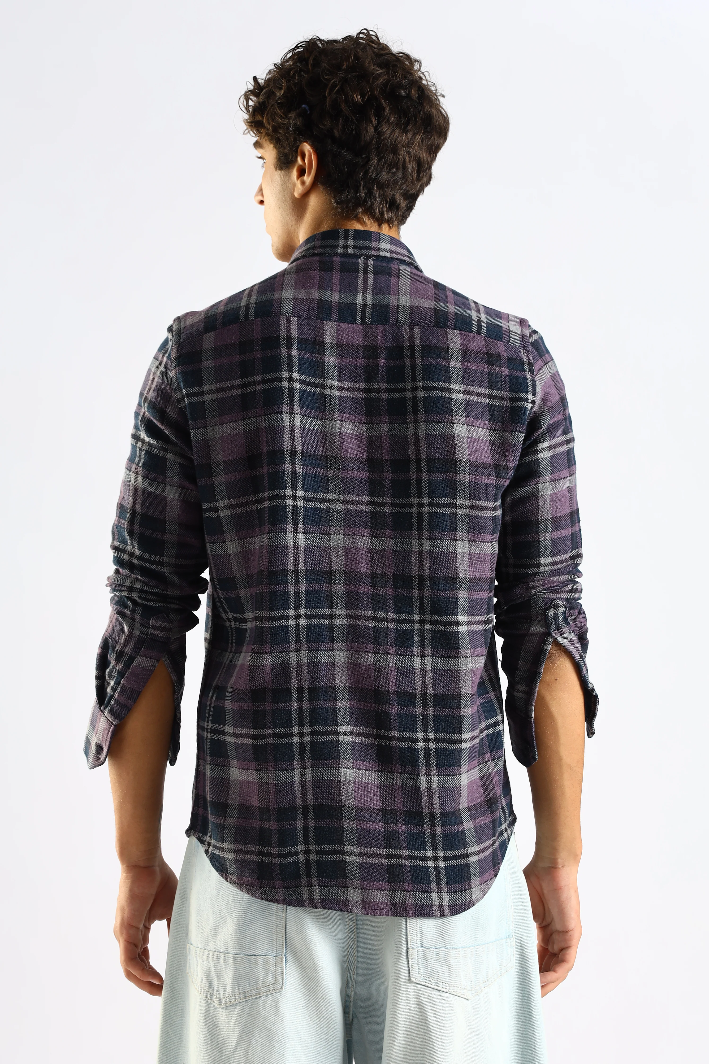 Men Navy Blue Cotton Blend Checked Shirt - Image 2