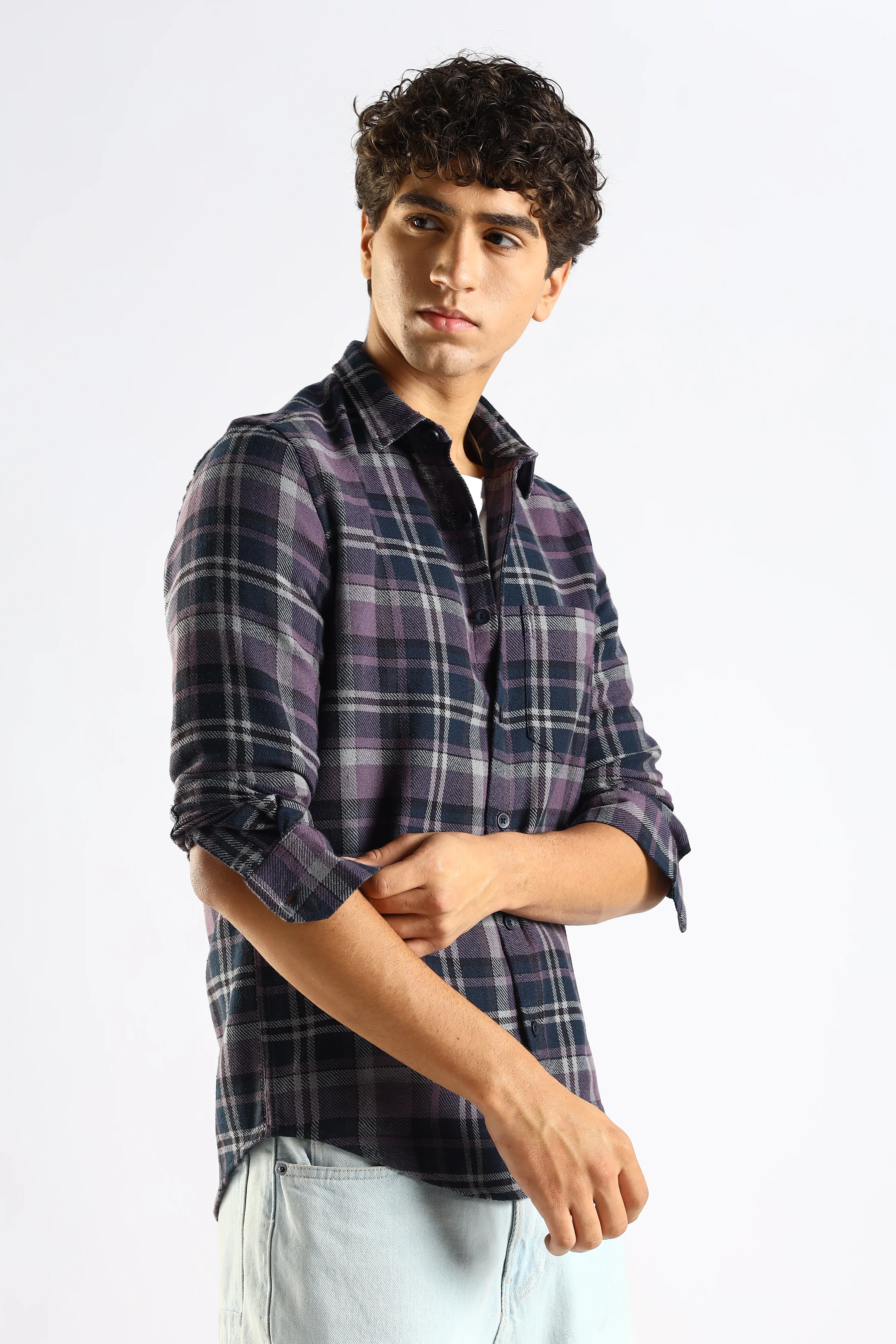 Men Navy Blue Cotton Blend Checked Shirt - Image 5