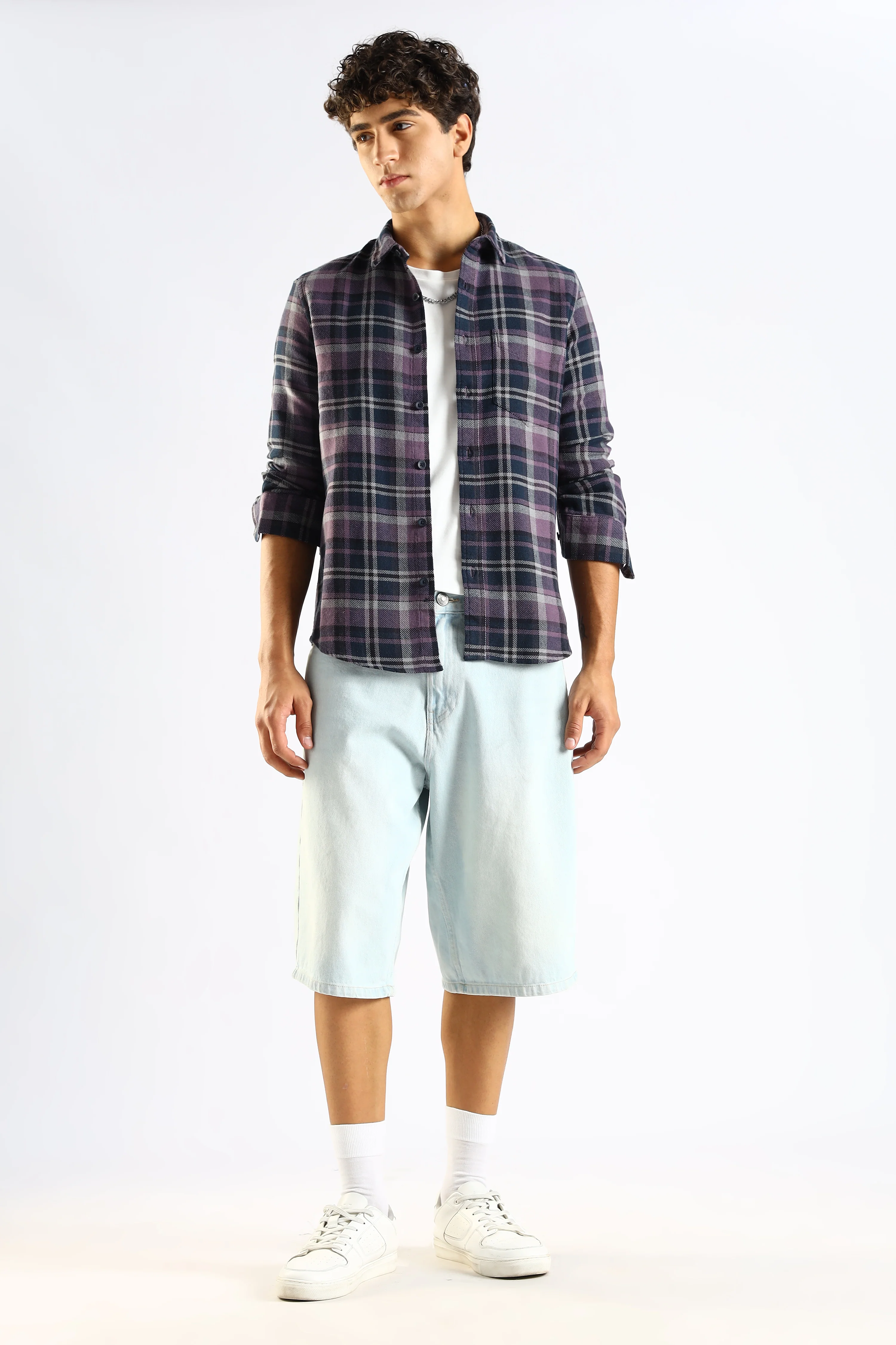 Men Navy Blue Cotton Blend Checked Shirt - Image 9