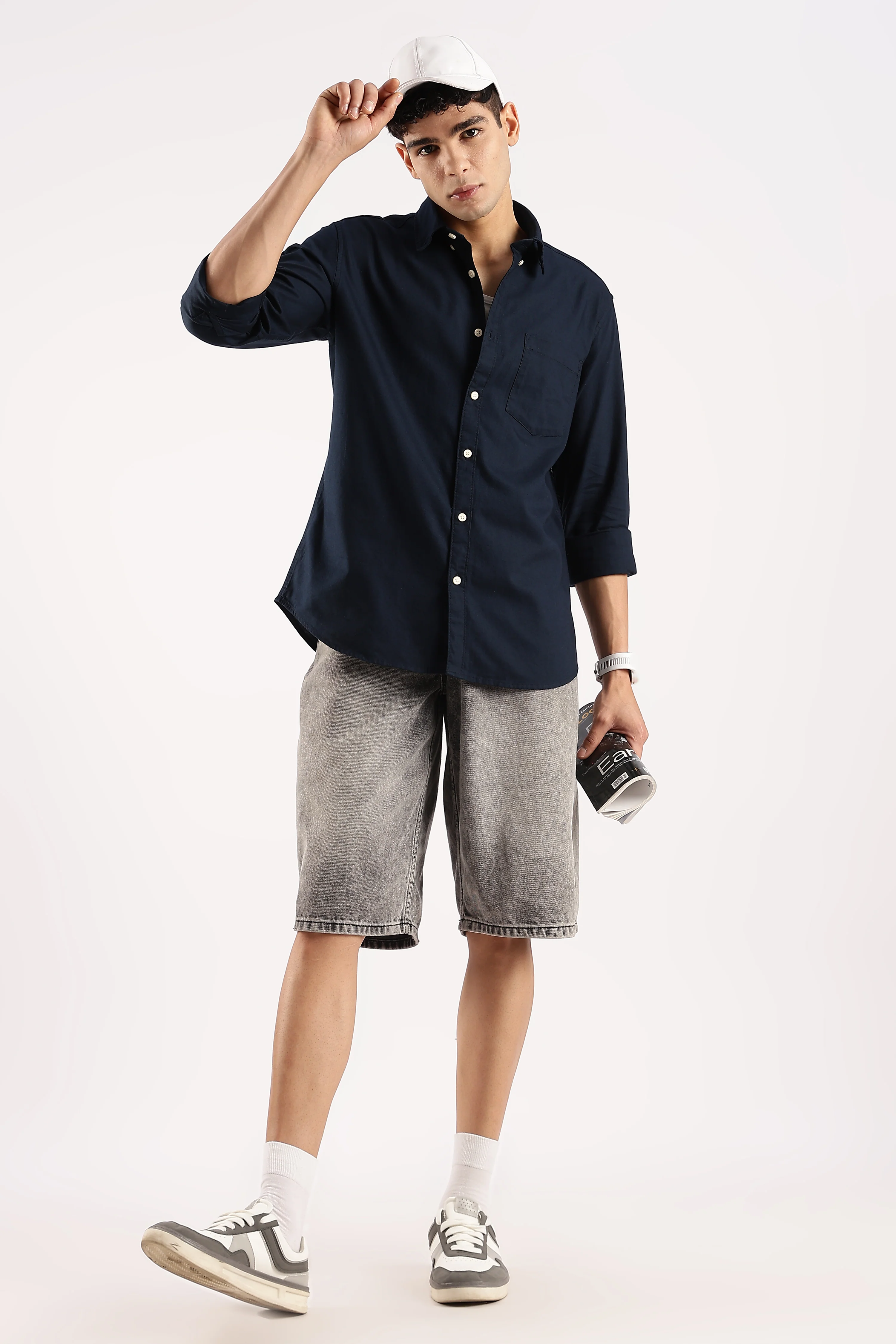 Men Navy Blue Cotton Oxford Shirt - Image 10