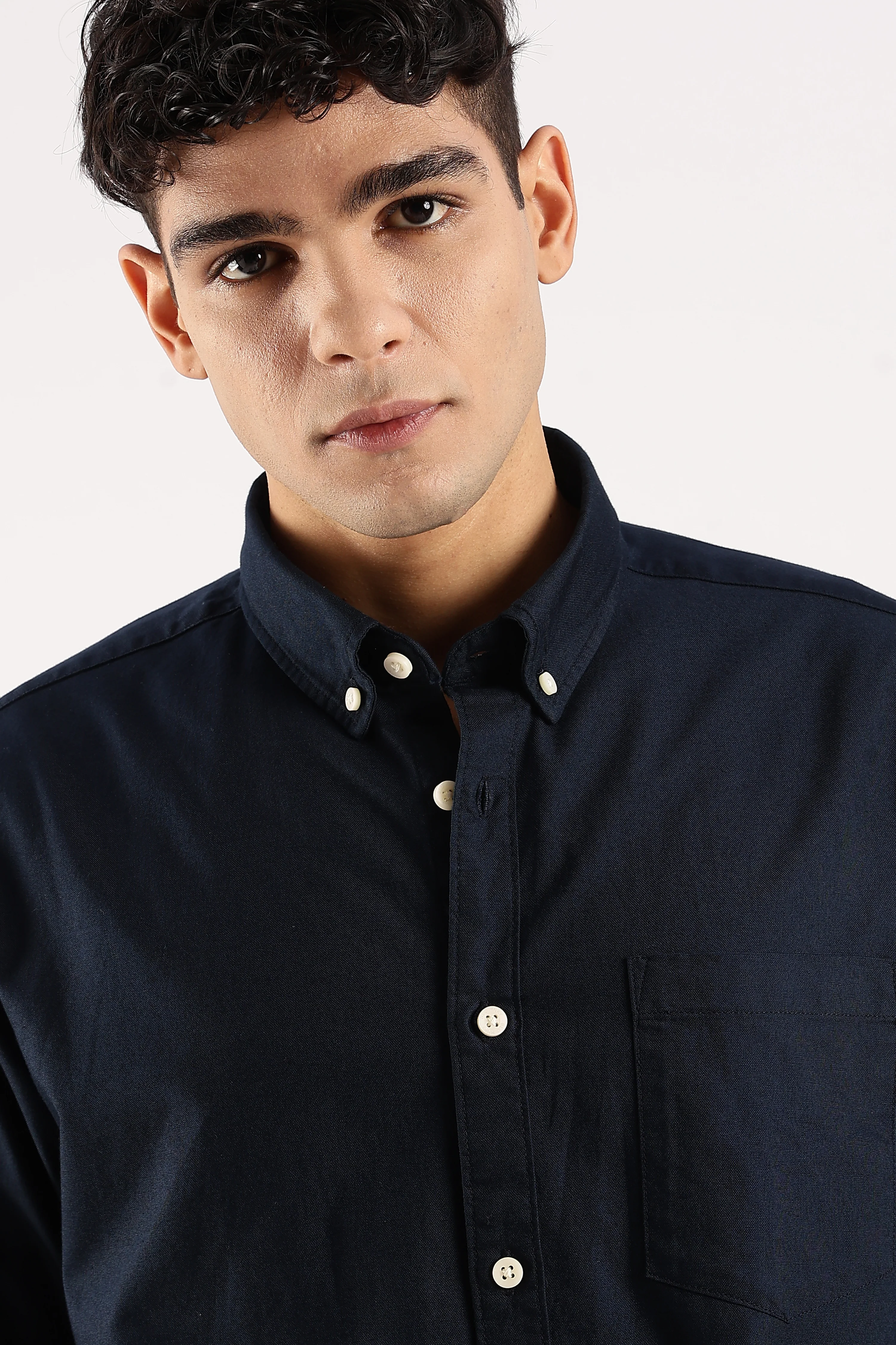 Men Navy Blue Cotton Oxford Shirt - Image 8