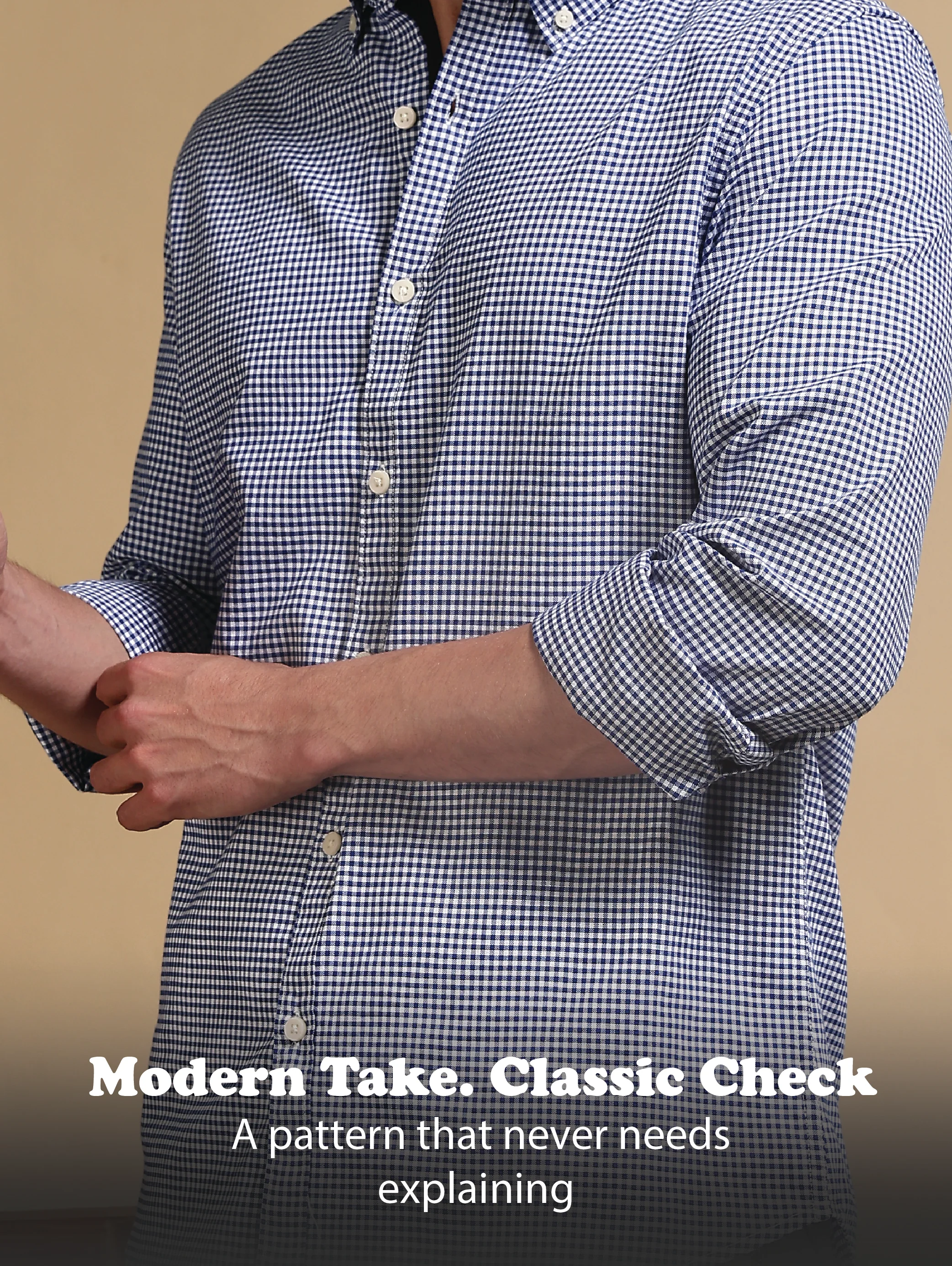 Men Navy Blue Cotton Oxford Slim Fit Mini Checks Shirt - Image 10