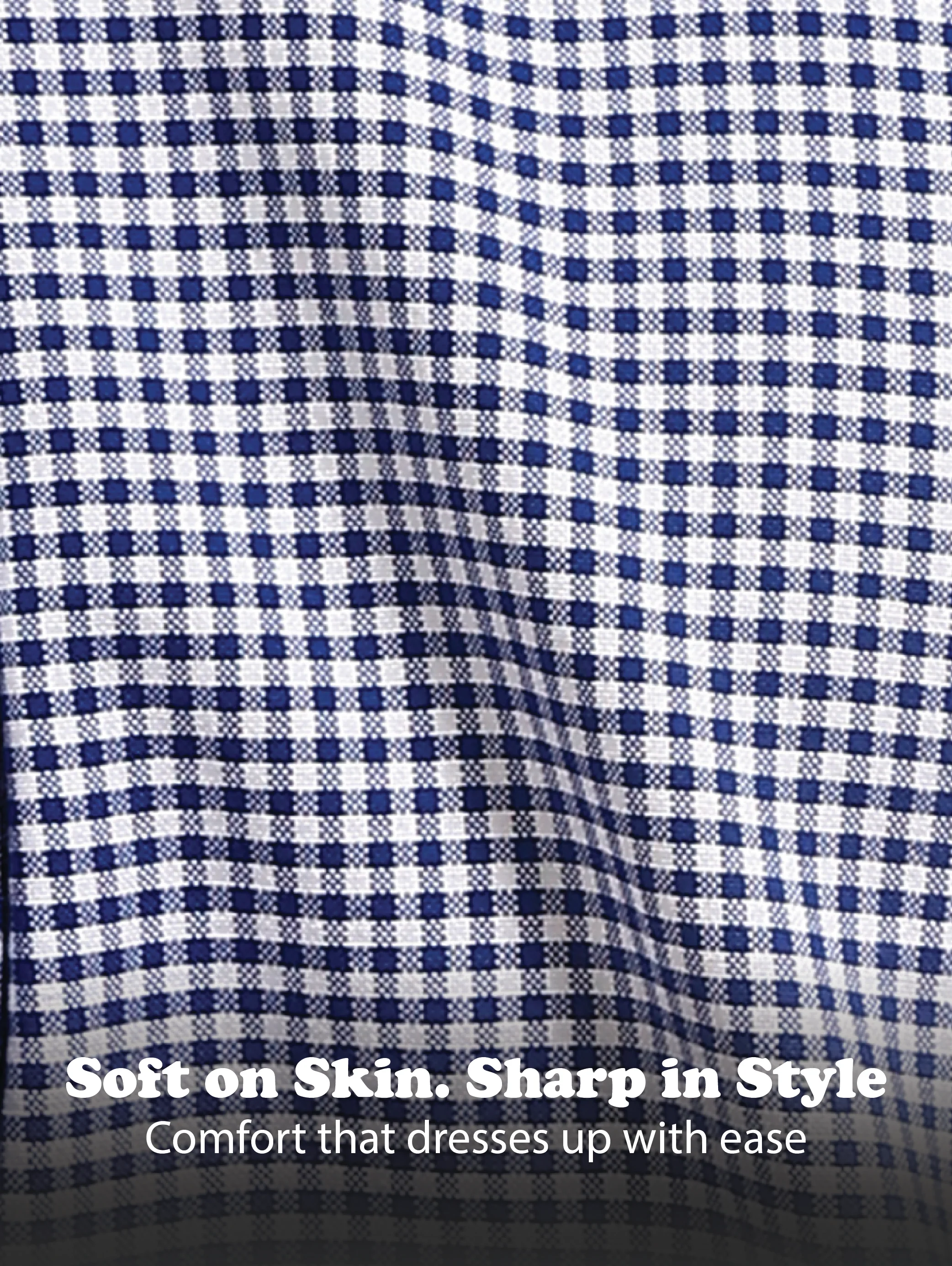 Men Navy Blue Cotton Oxford Slim Fit Mini Checks Shirt - Image 11