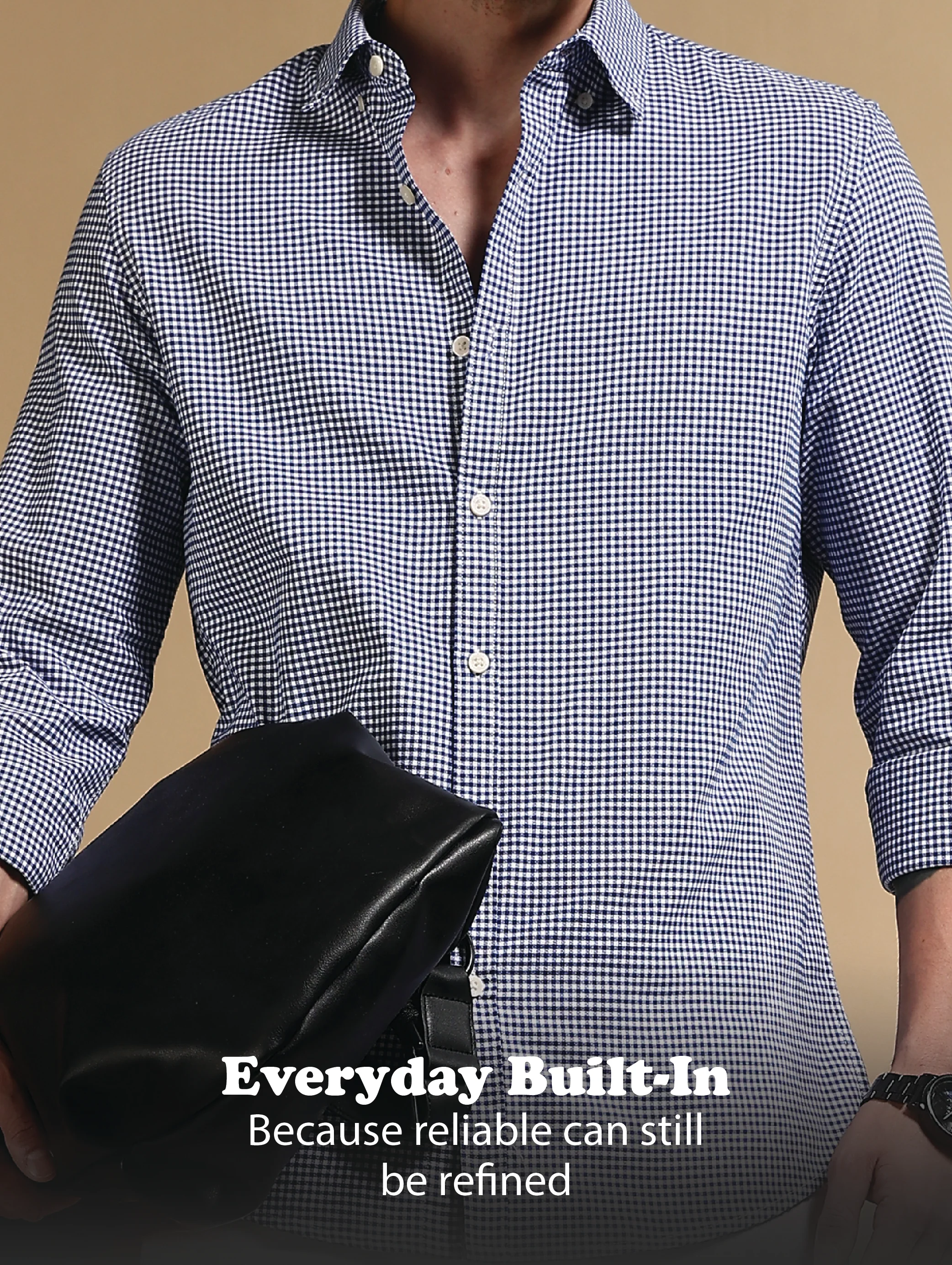 Men Navy Blue Cotton Oxford Slim Fit Mini Checks Shirt - Image 12