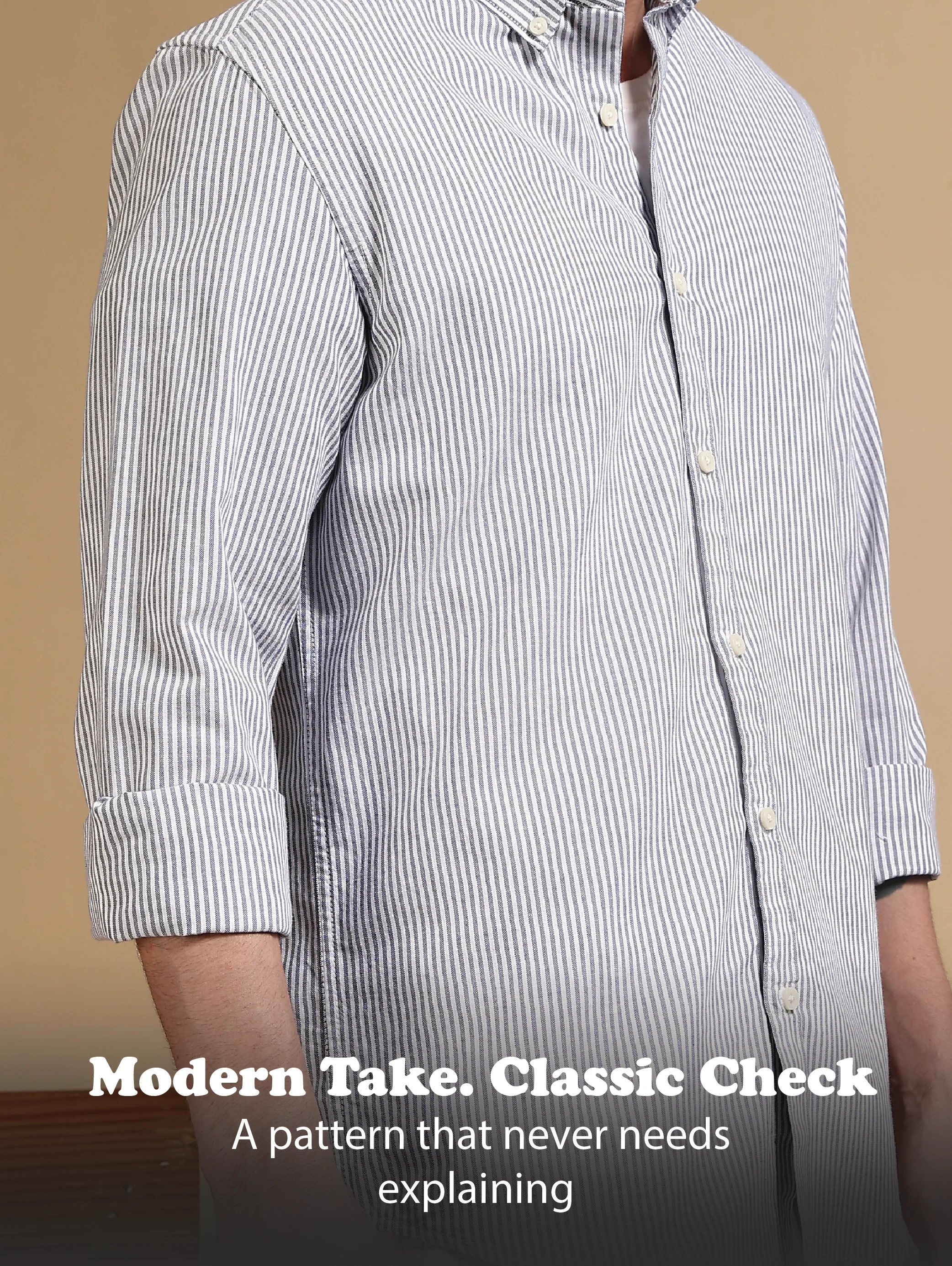 Men Navy Blue Cotton Oxford Slim Fit Striped Shirt - Image 11