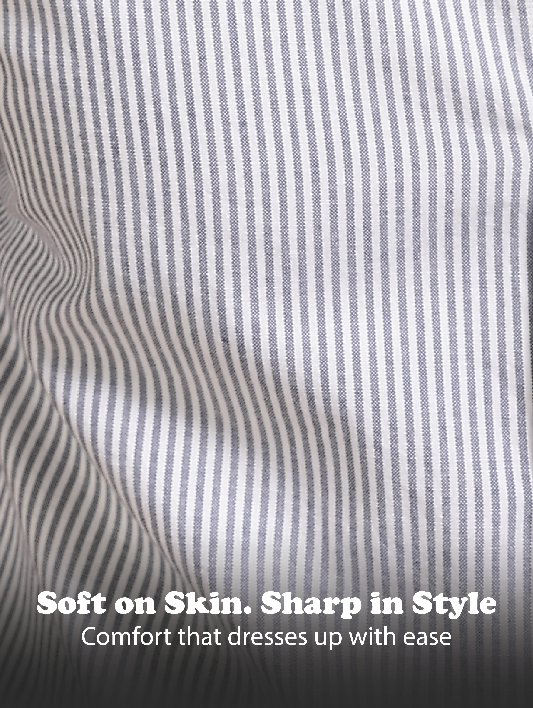 Men Navy Blue Cotton Oxford Slim Fit Striped Shirt - Image 12