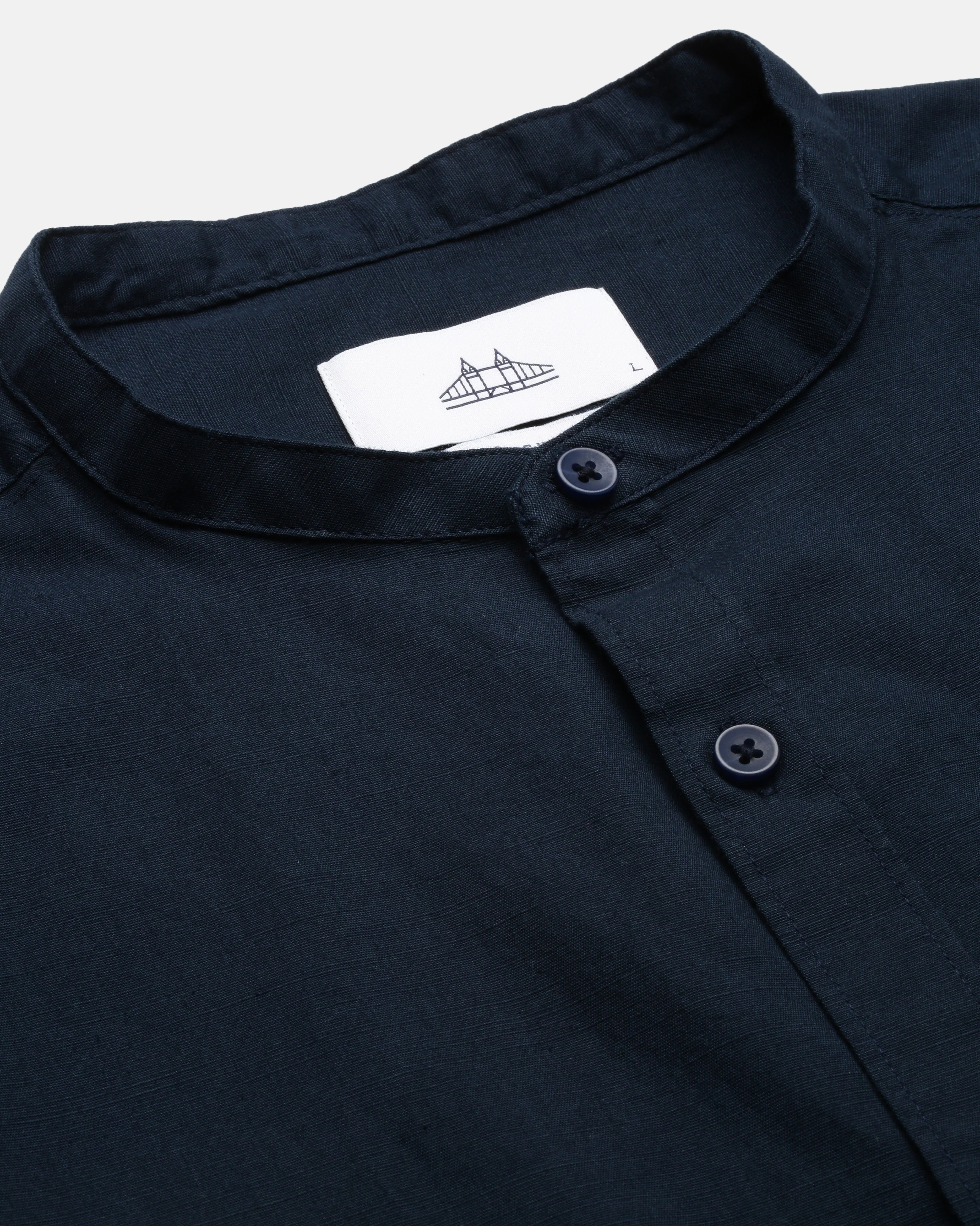Men Navy Blue Cotton Slim Shirt - Image 5