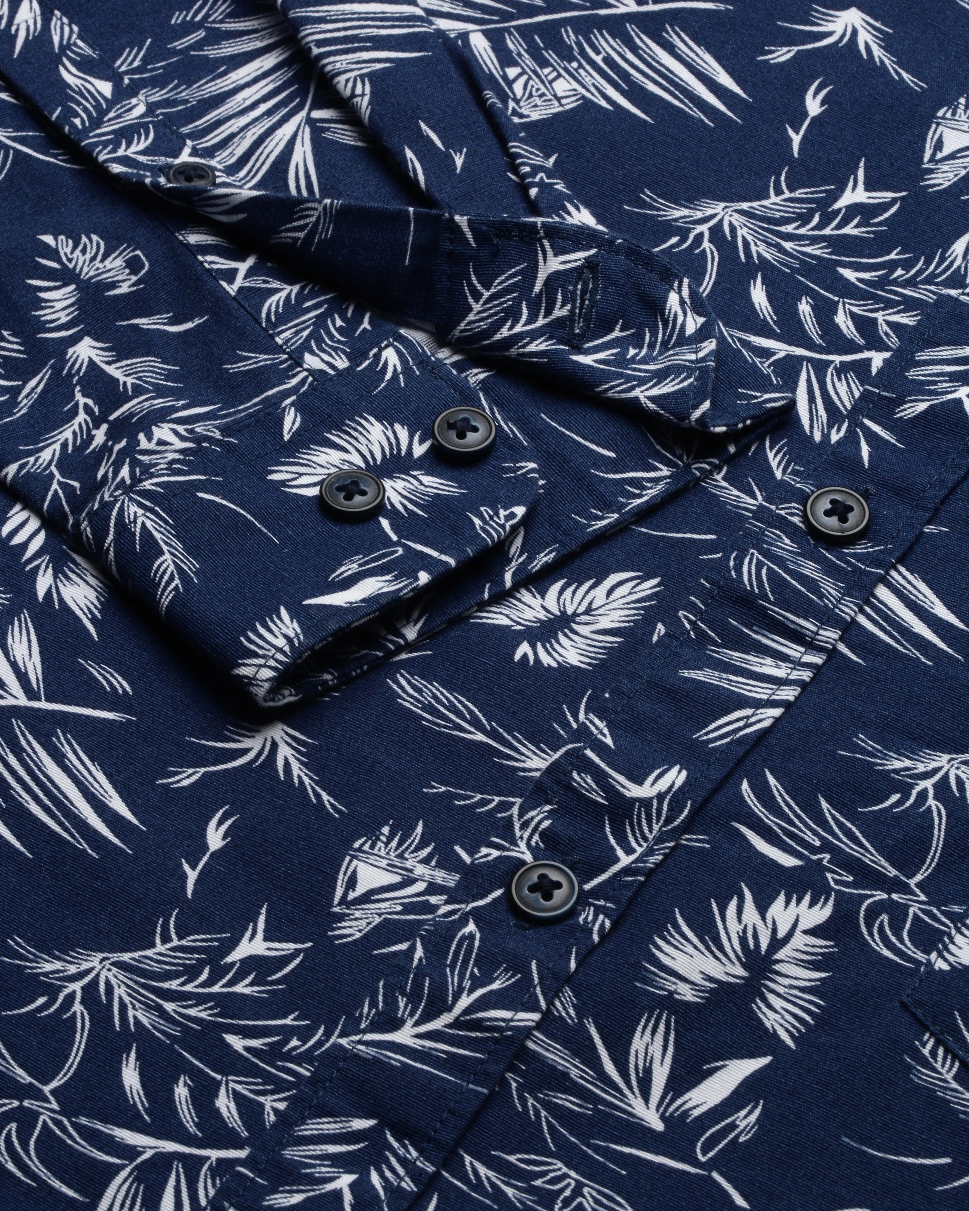 Men Navy Blue Cotton Slim Shirt - Image 3
