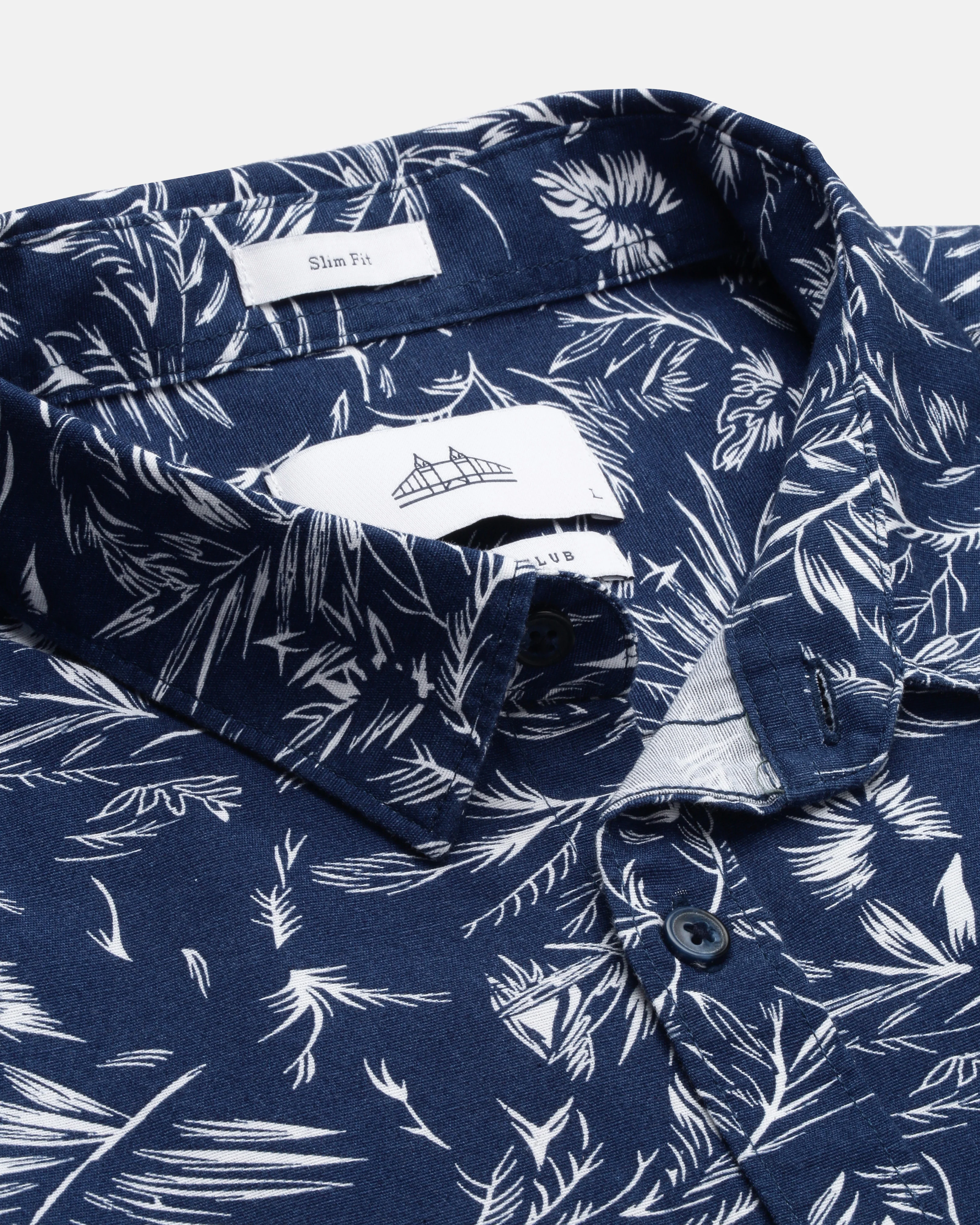 Men Navy Blue Cotton Slim Shirt - Image 4