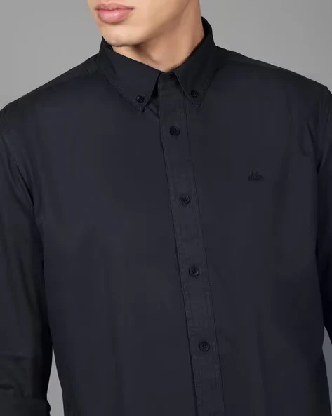 Men Navy Blue Cotton Twill Shirt - Image 3