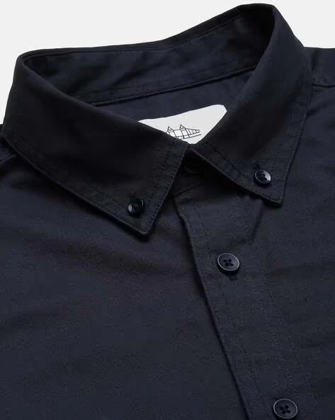 Men Navy Blue Cotton Twill Shirt - Image 5