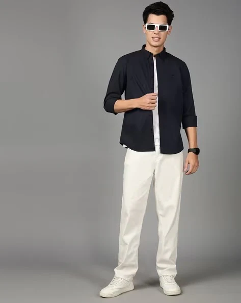 Men Navy Blue Cotton Twill Shirt - Image 6