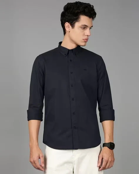 Men Navy Blue Cotton Twill Shirt - Image 8
