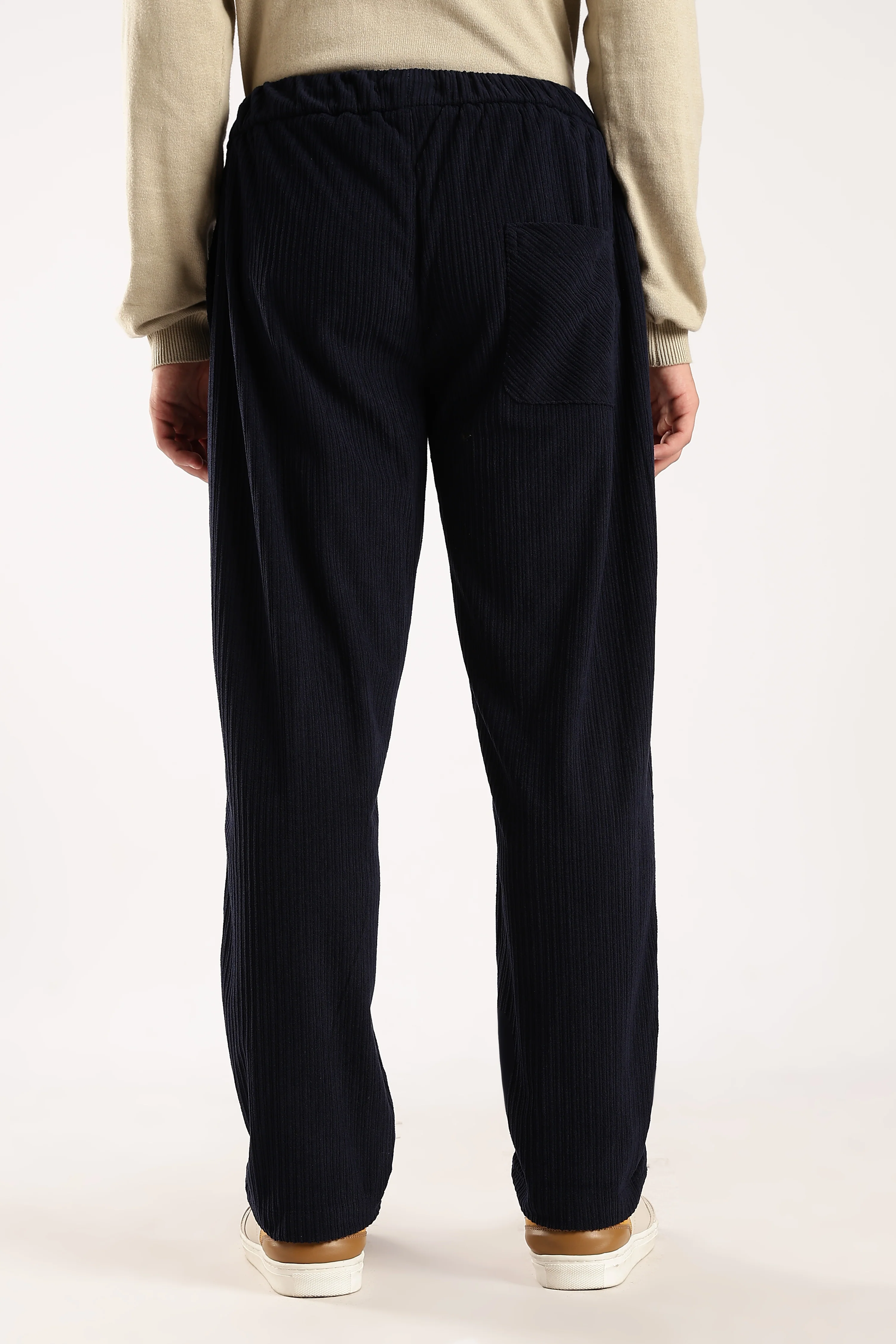 Men Navy Blue Textured Drawcord Trousers - Image 5