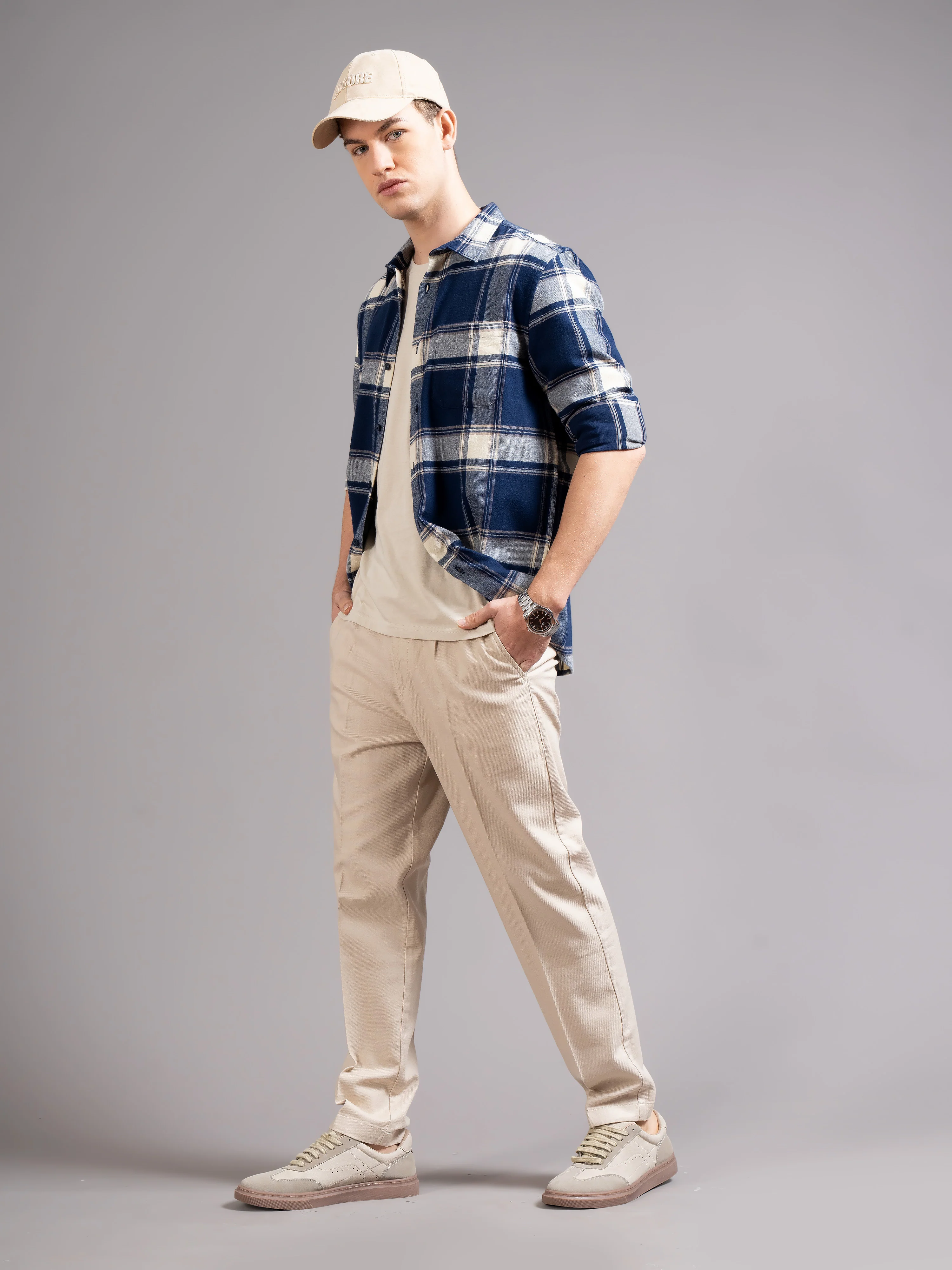 Men Navy Blue Flannel Checked Shirt - Image 5