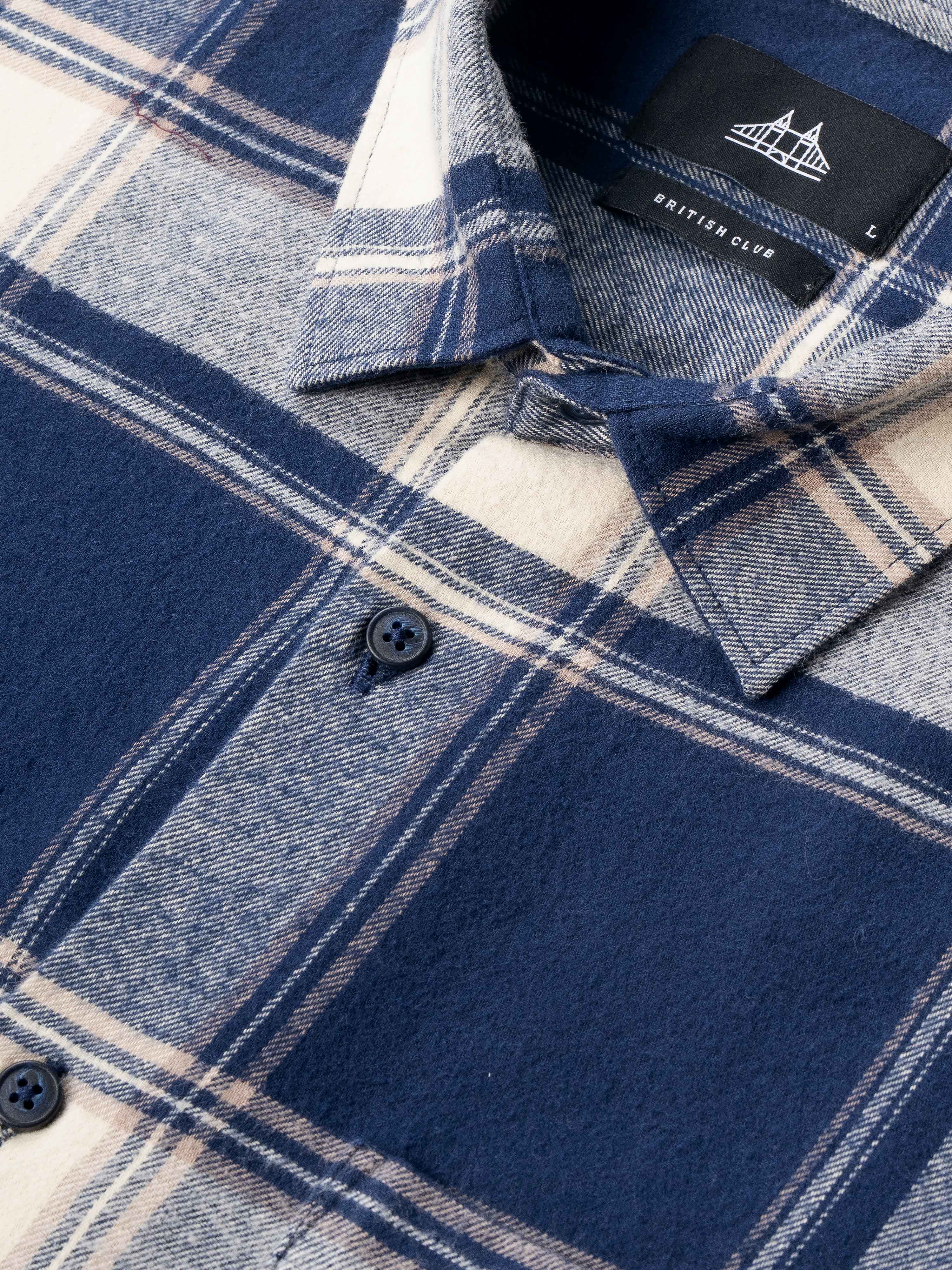 Men Navy Blue Flannel Checked Shirt - Image 8