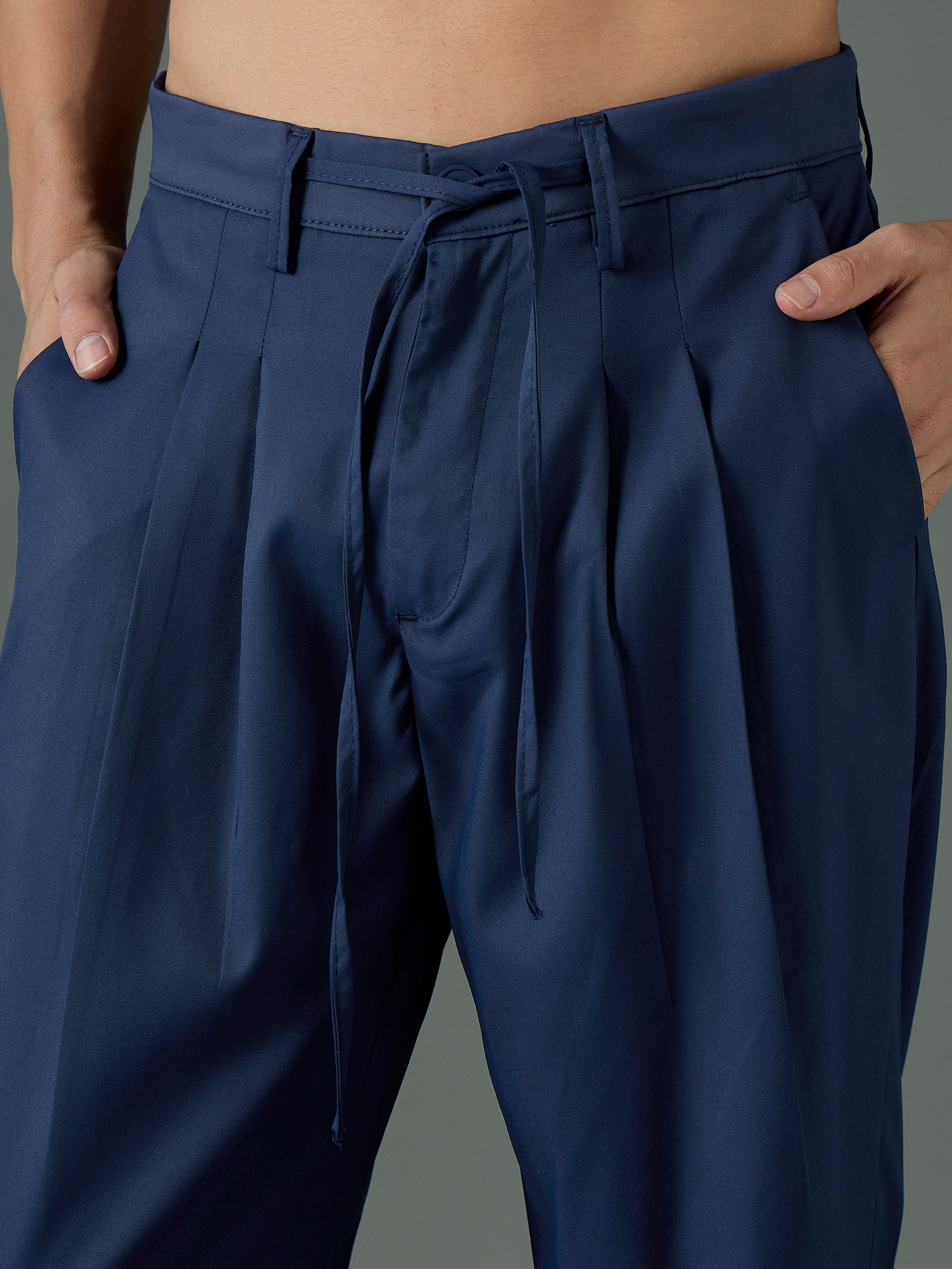 Men Navy Blue Front Dori Relax Fit Korean Trouser - Image 3