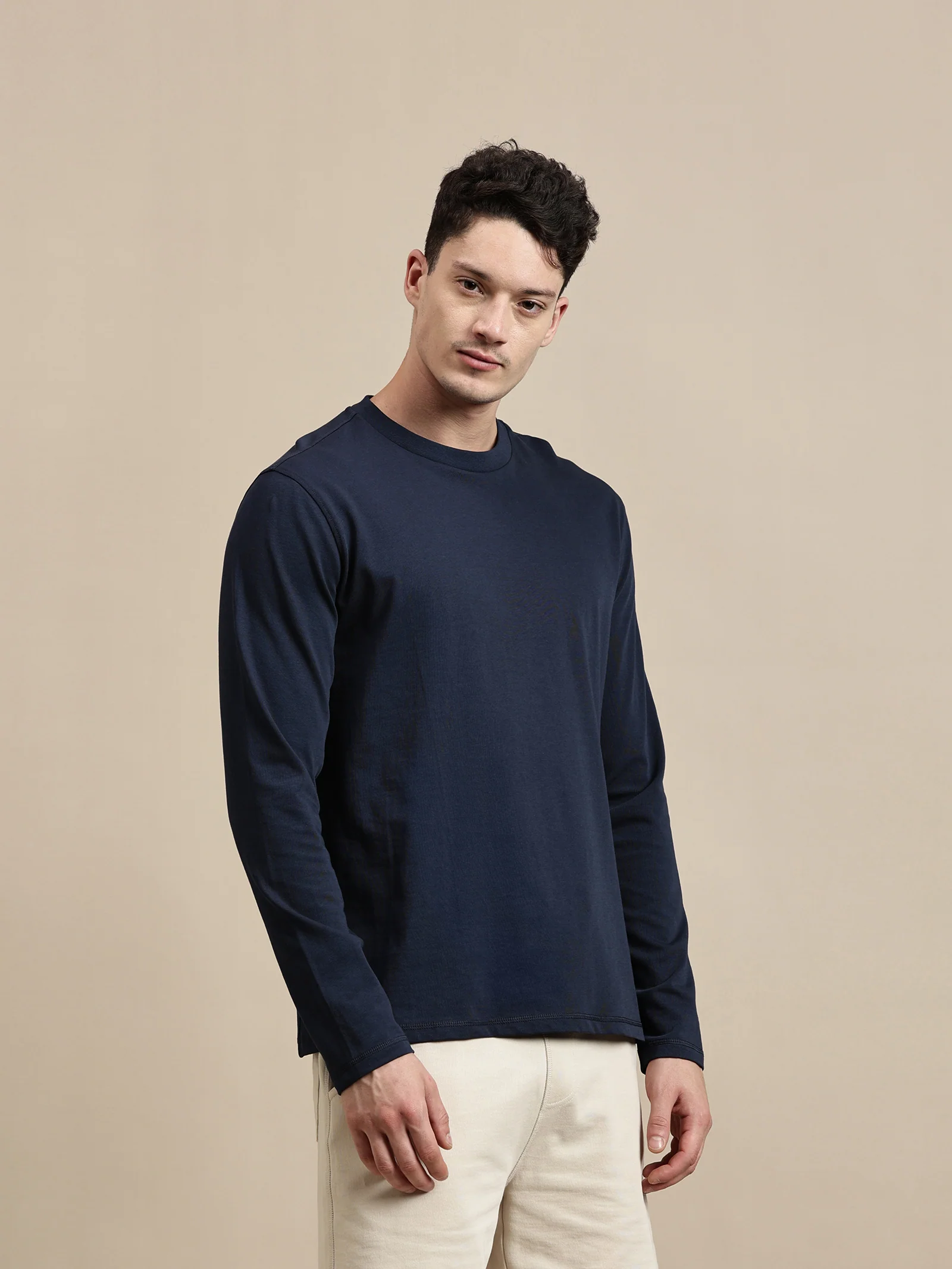 Men Navy Blue Full Sleeve T-Shirt - Image 3