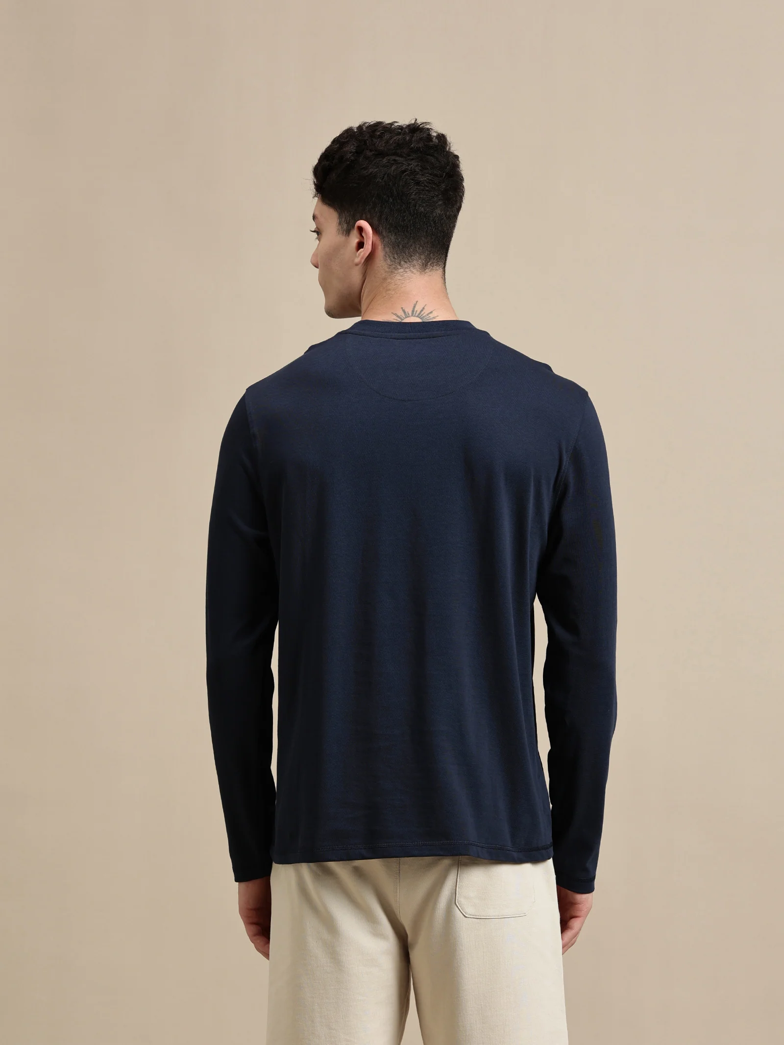 Men Navy Blue Full Sleeve T-Shirt - Image 4