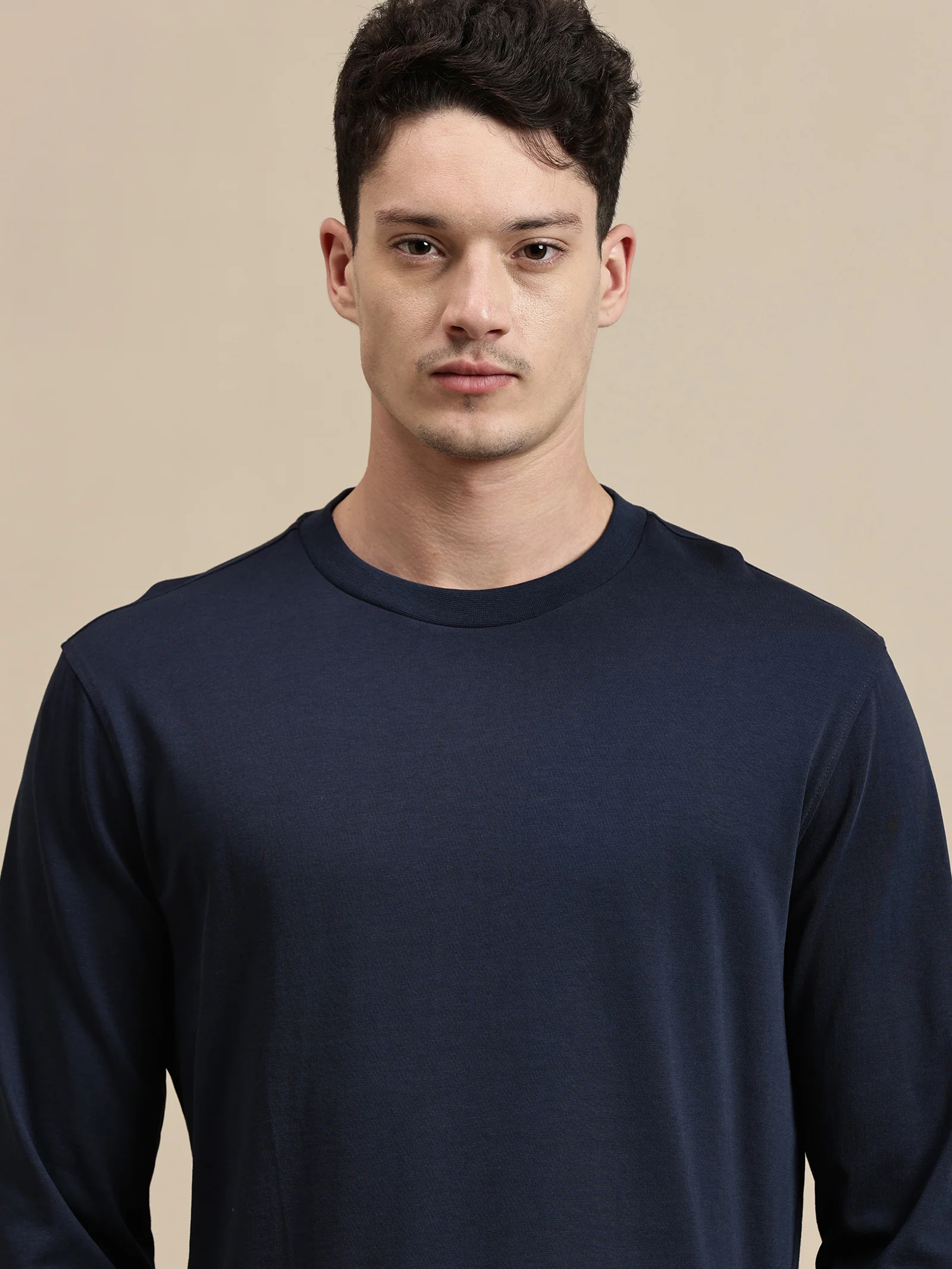 Men Navy Blue Full Sleeve T-Shirt - Image 5