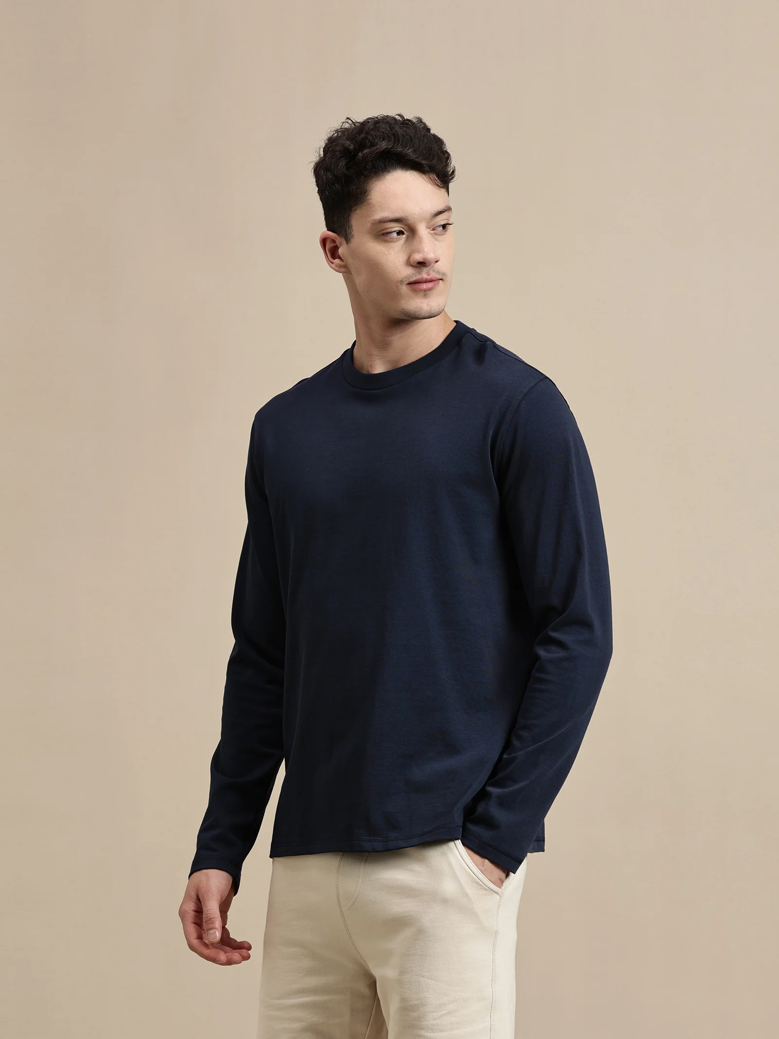 Men Navy Blue Full Sleeve T-Shirt - Image 6