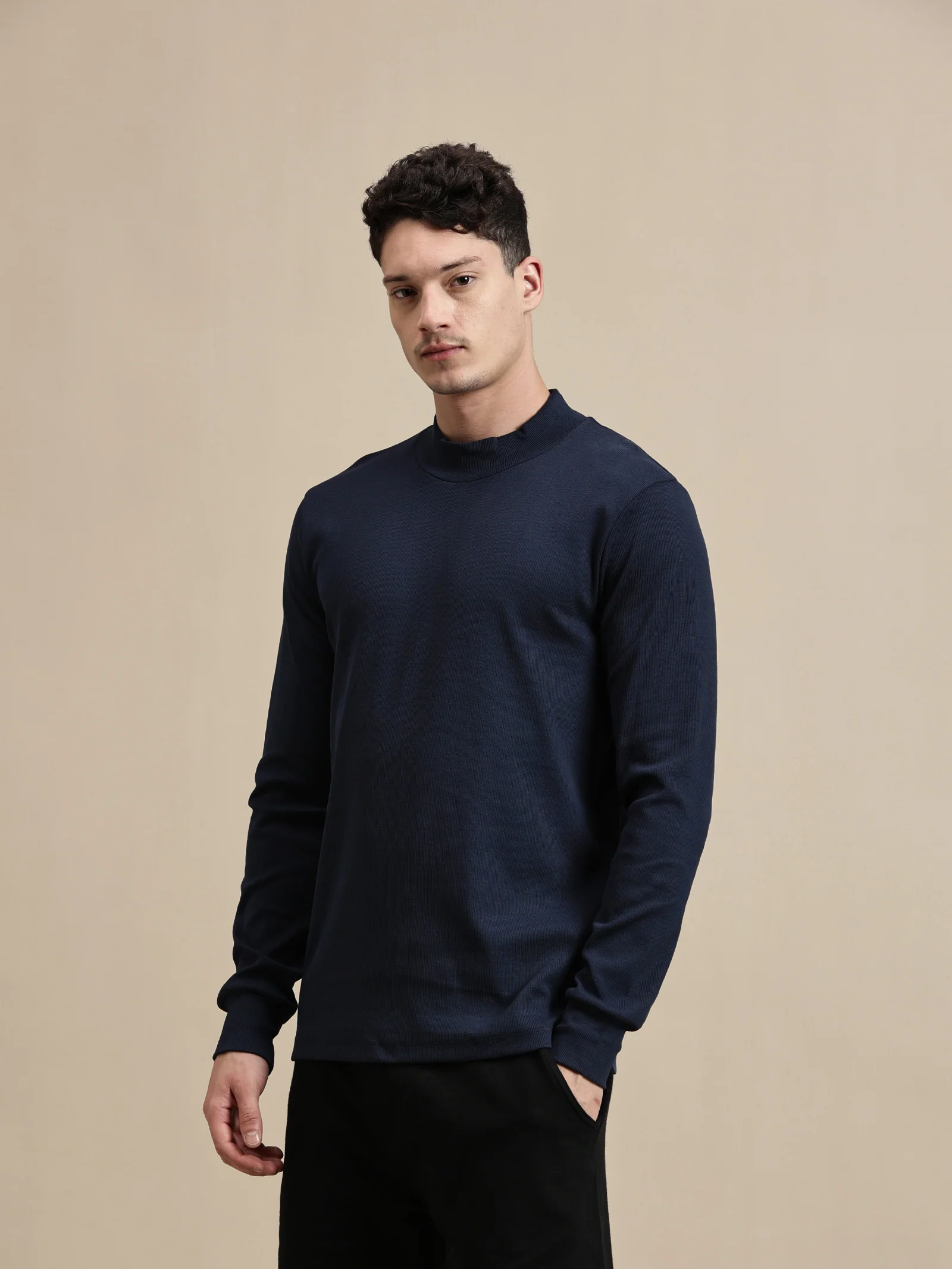 Men Navy Blue Full Sleeve T-Shirt - Image 5