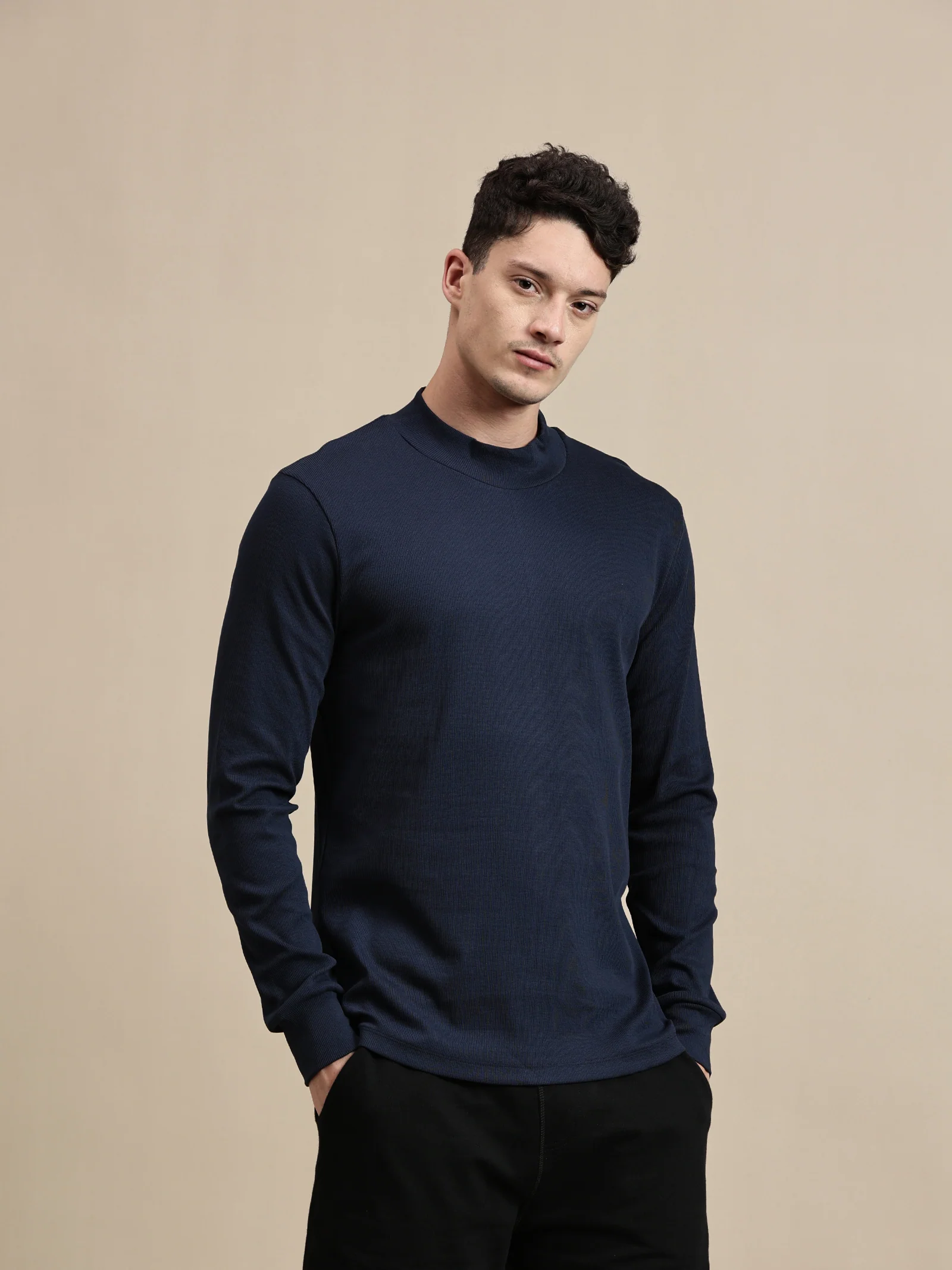 Men Navy Blue Full Sleeve T-Shirt - Image 6